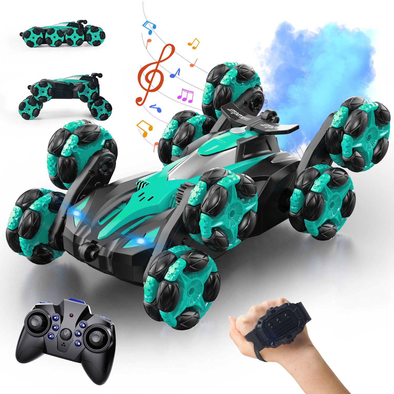 Esun RC-Auto Ferngesteuertes Auto ab 4 6 8 10 Jahre, 1:16 Auto Ferngesteuert (Set, Komplettset), RC Stunt Car, Sprühnebel-LED-Musik, ab 4 6 8 Jahre