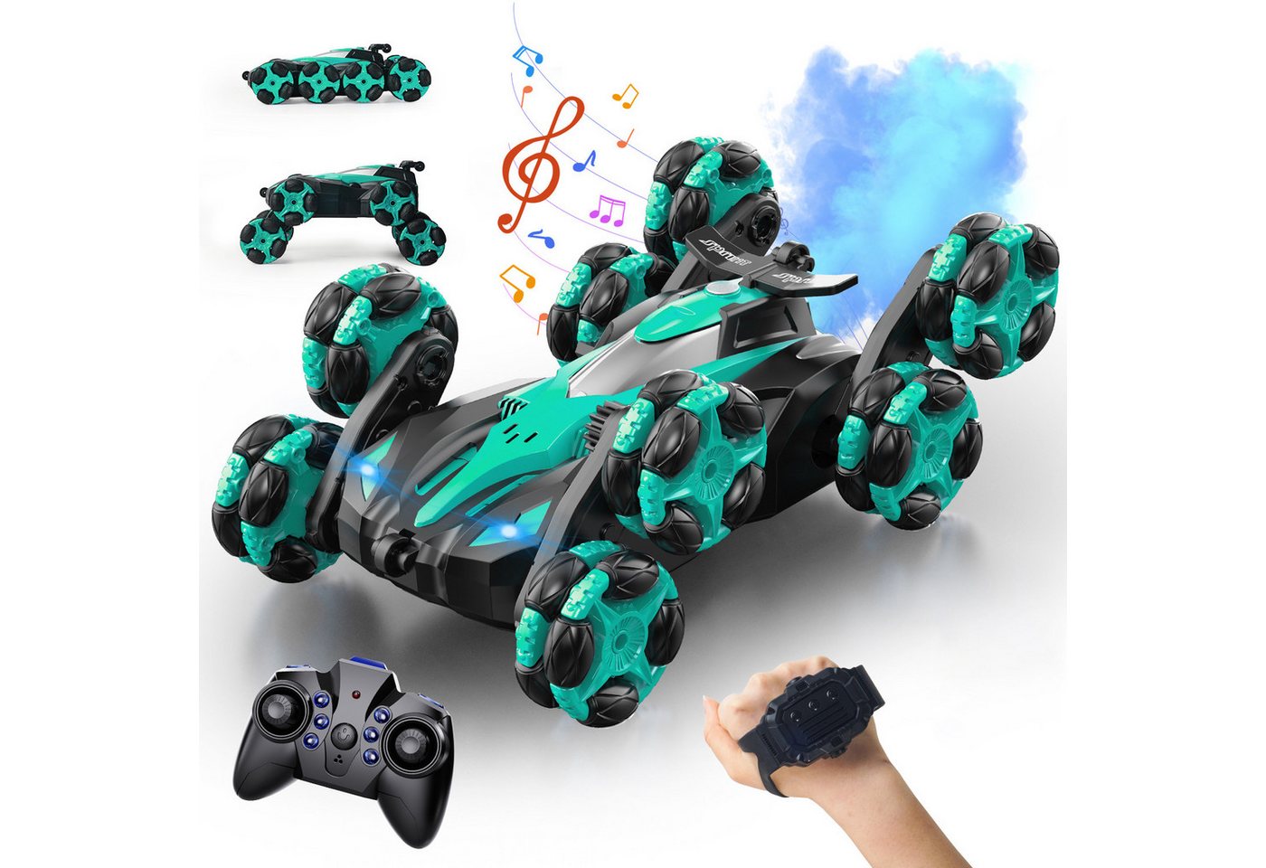 Esun RC-Auto Ferngesteuertes Auto ab 4 6 8 10 Jahre, 1:16 Auto Ferngesteuert (Set, Komplettset), RC Stunt Car, Sprühnebel-LED-Musik, ab 4 6 8 Jahre