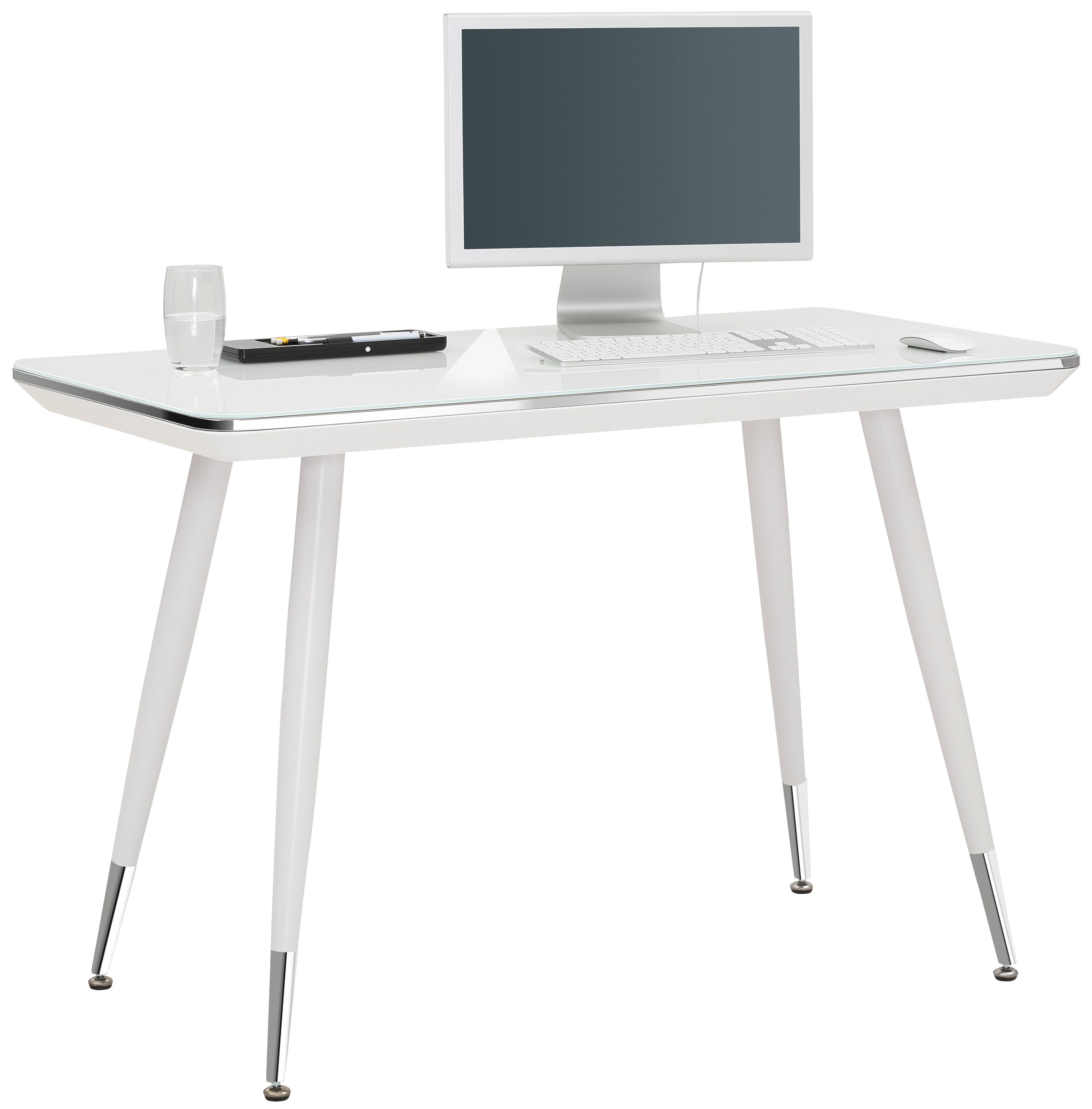 Maja Möbel Schreibtisch Deignermodell mit Glasplatte weiß, 73*120cm, stabil, elegant
