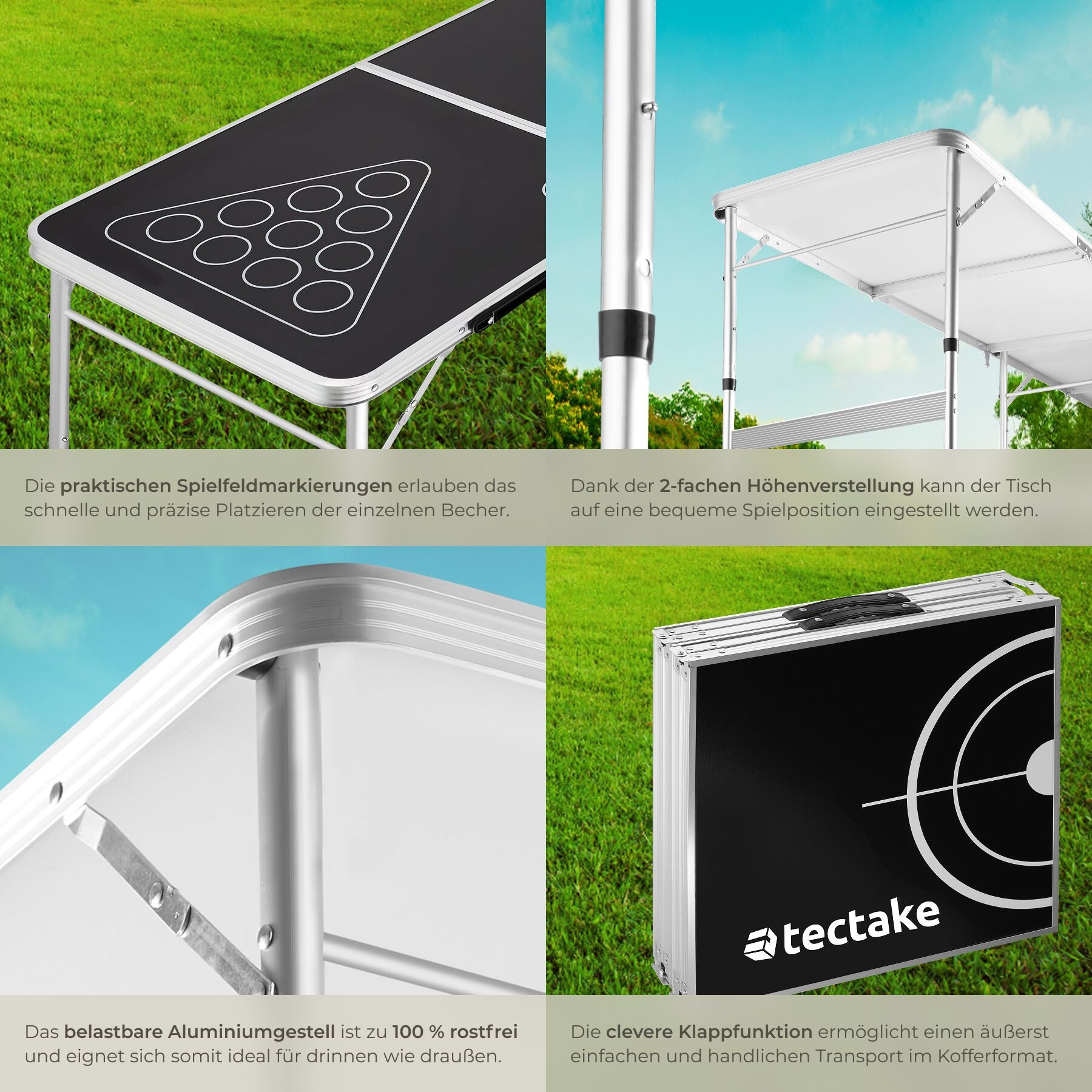 tectake Spieltisch Bierpong-Tisch, aus Aluminium