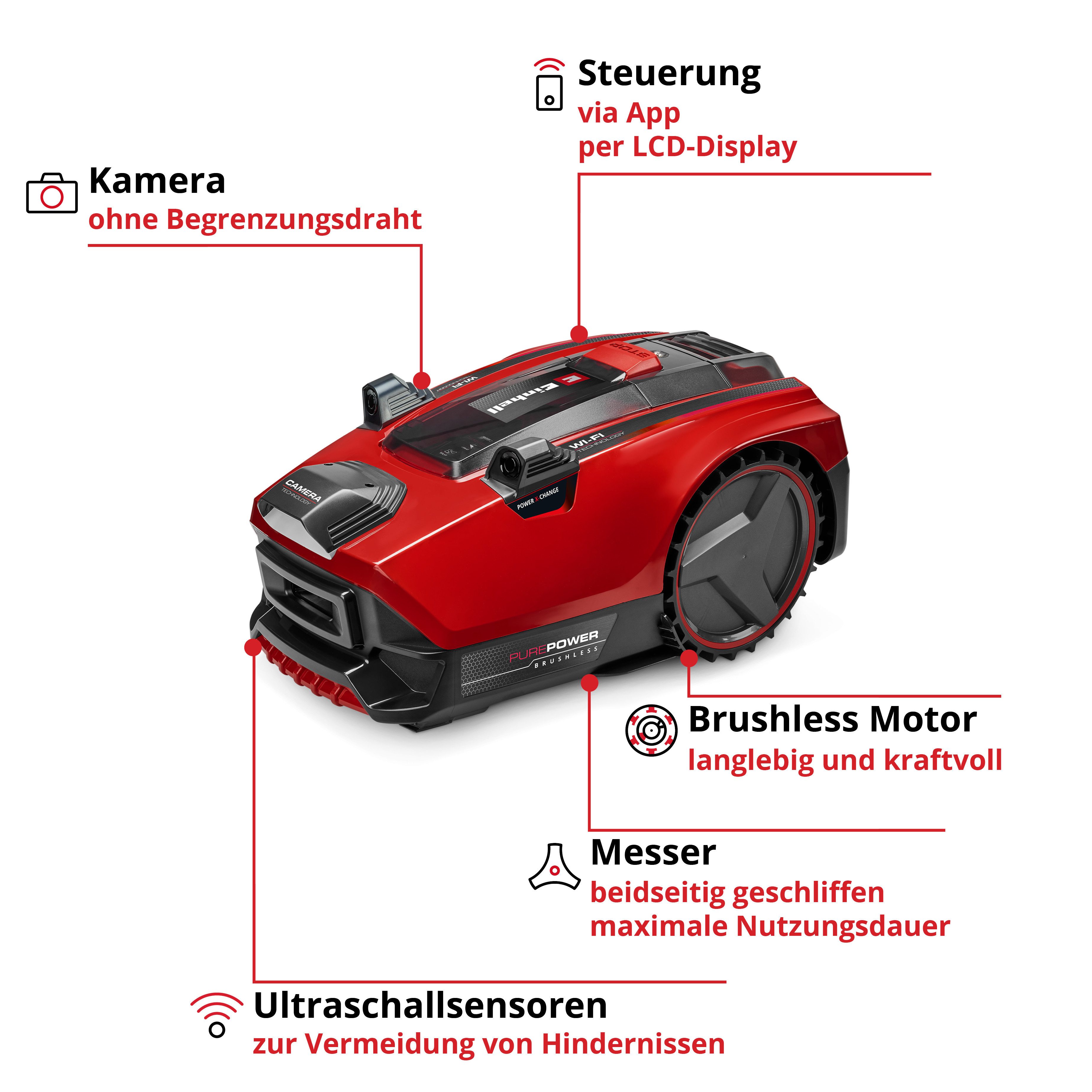 Einhell Rasenmähroboter »FREELEXO CAM PLUS 600«, bis 600 m² Rasenfläche, (9-St), Inkl. 4,0 Ah Plus Akku und Ladestation