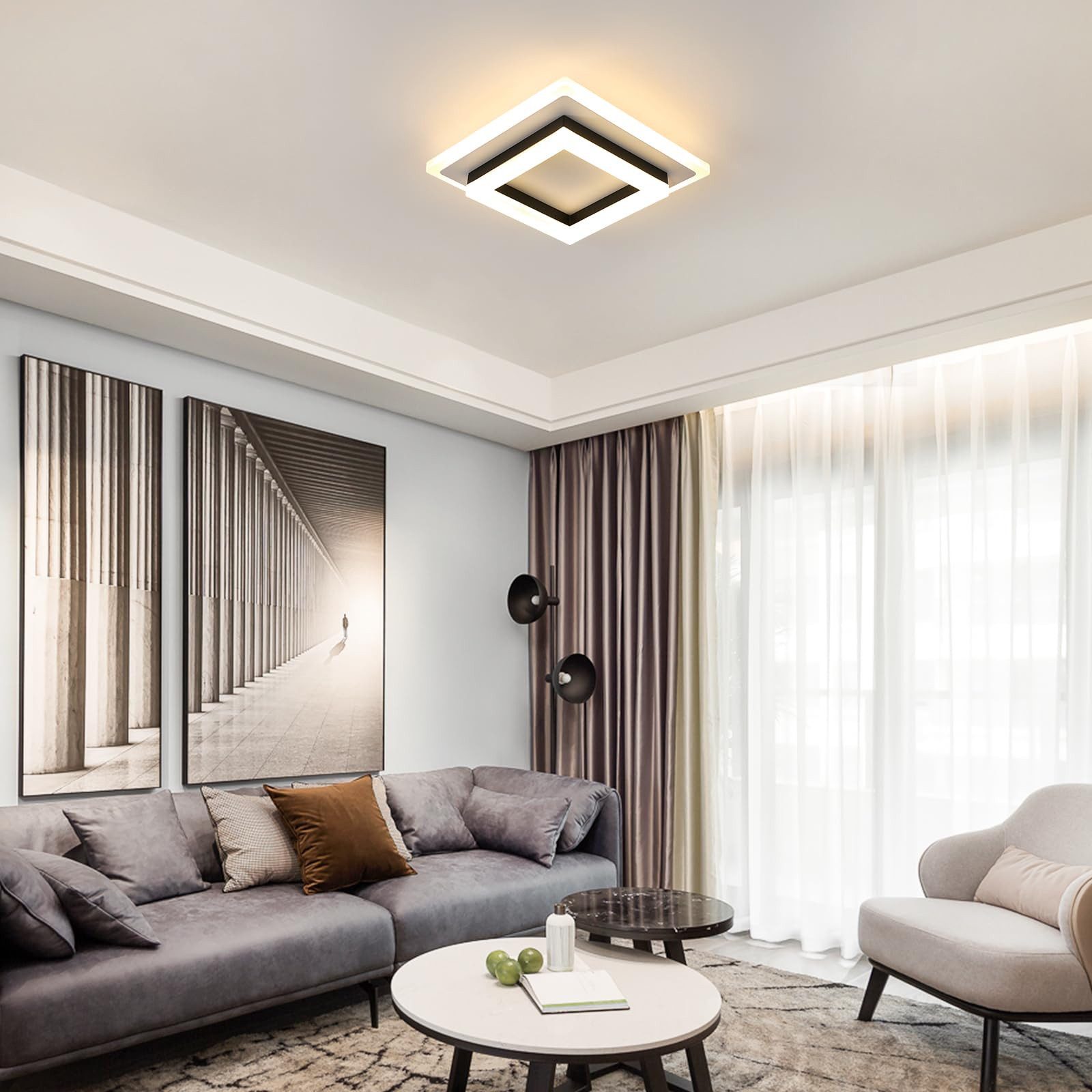 Riserva Deckenleuchten Moderne Quadrat LED Deckenleuchte Schwarz Weiß 24W Warmweiß 3000K