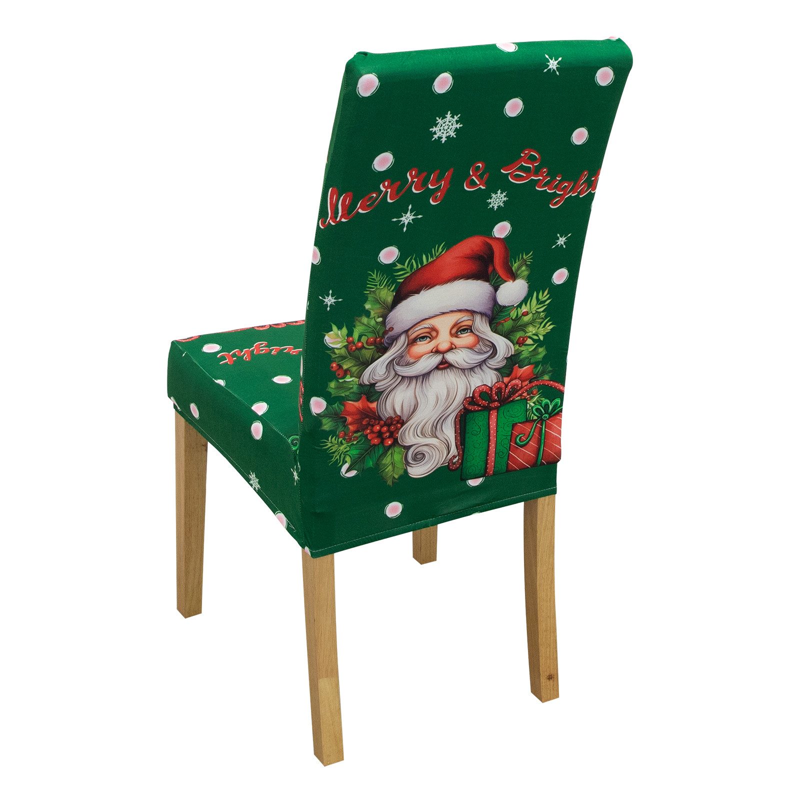 Qelus Stuhlhusse Stuhlhusse Stretch Stuhlhussen Weihnachtsmann Druck 2er/4er Set Hussen, für Esszimmer Wohnzimmer Küche