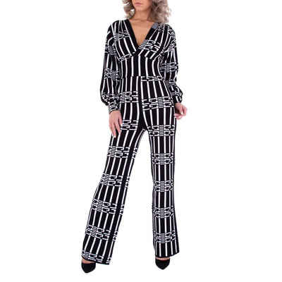 Ital-Design Overall Damen Freizeit Stretch Langer Jumpsuit in Schwarz