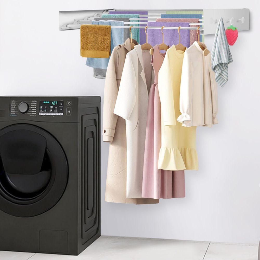 JOYOLEDER Wäscheständer Wandmontage Faltbar, 80/100cm Ausziehbar Wandwäschetrockner, Platzsparend