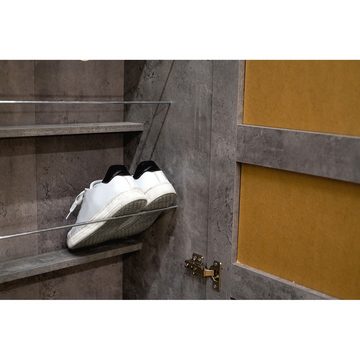 HTI-Living Schuhschrank Schuhschrank mit Spiegeltür Thekla Beton (Stück, 1x Schuhschrank Thekla, ohne Dekoration) Schuhregal Dielenschrank