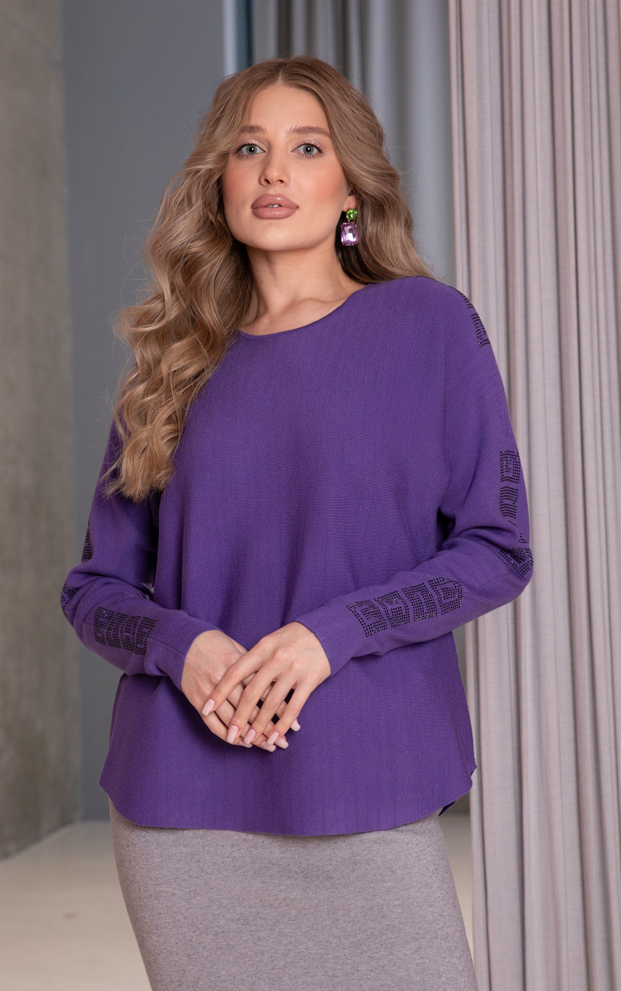 Passioni Strickpullover mit Rundhalsausschnitt und Strassdetails günstig online kaufen