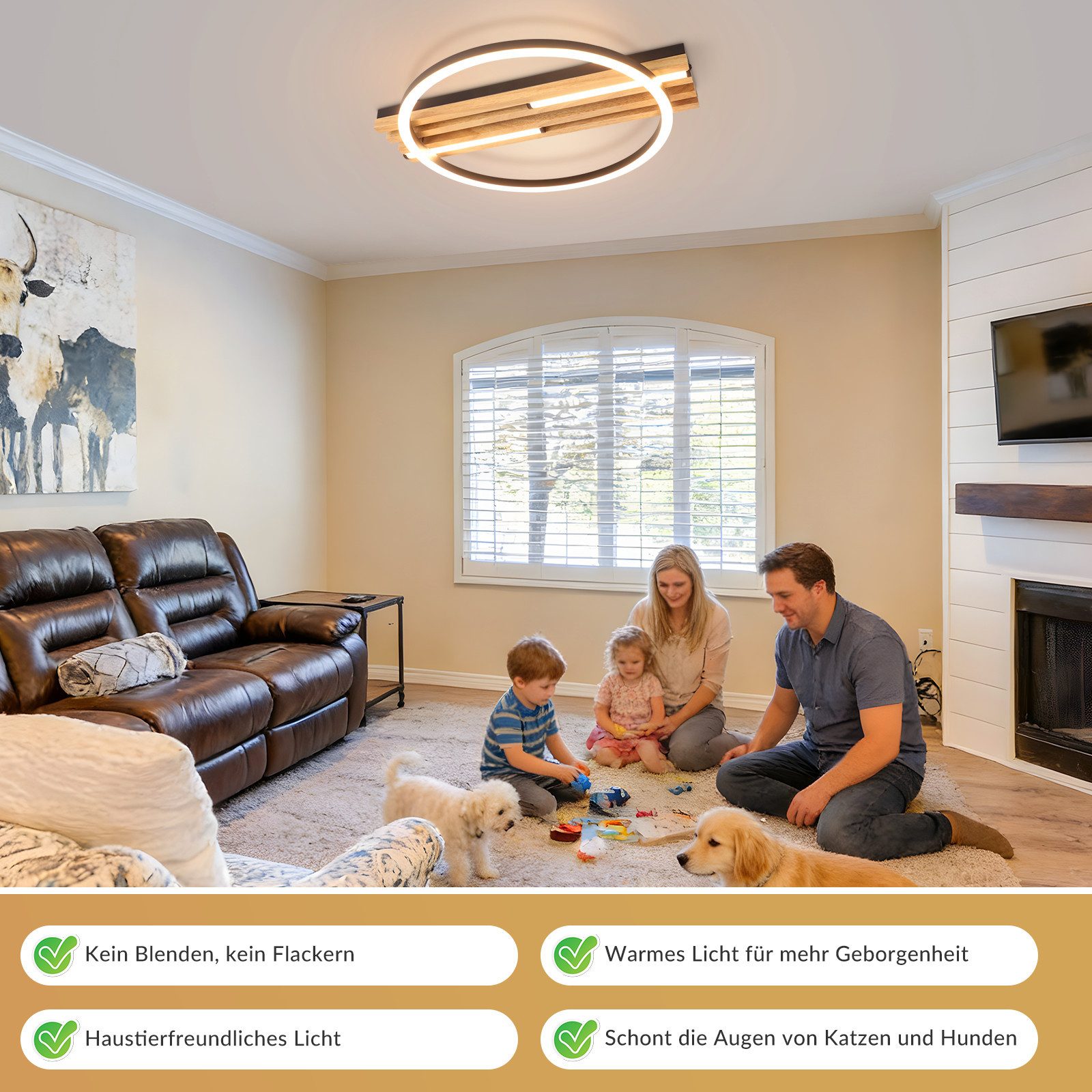 ZMH LED Deckenleuchte 24W 38cm Schlafzimmer Küche 3000K Warmweiß Modern Design, LED, holz, eckig/ring, schwarz, modern, Warmweiß, flur