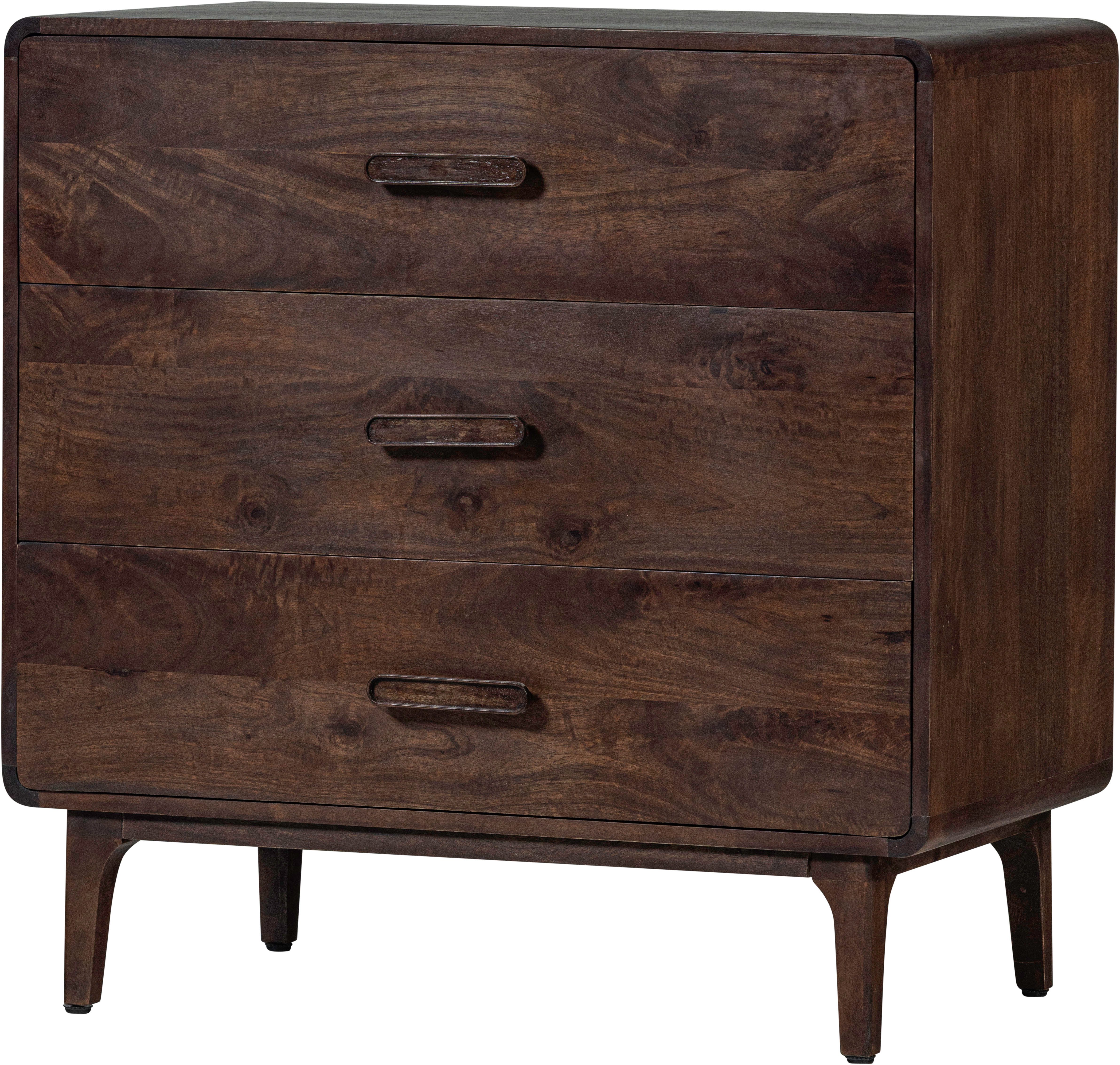 WOOOD Sideboard Liya mit Massivmangoholz undDämpfung Funktion, B 90 x T 50 x H 90 cm, Spielerische Griffgestaltung, Tragkraft 15–25 kg pro Schublade