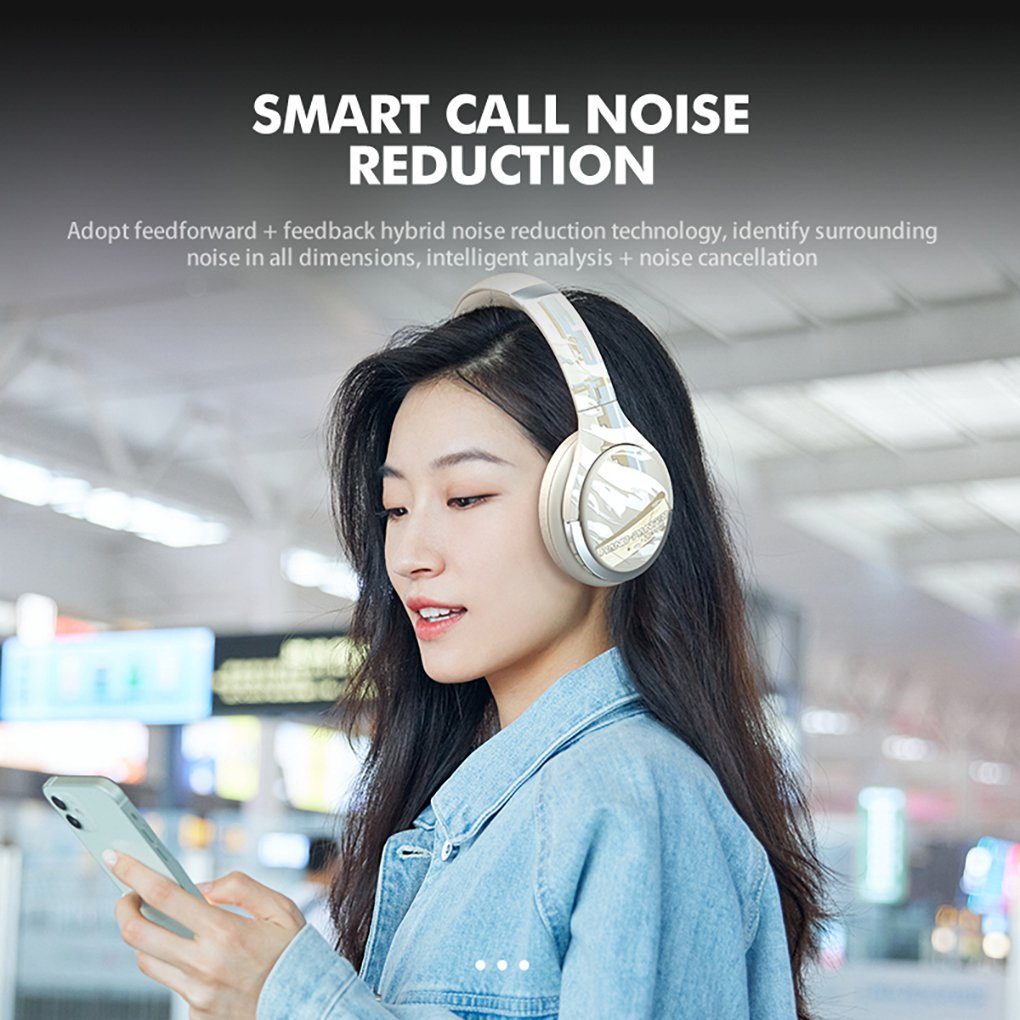 Mutoy Over Ear Kopfhörer,Gaming Noise Over-Ear-Kopfhörer Headset Bluetooth, 5.2, Cancelling, Active Beige (Bluetooth Wireless) Headset,Wireless