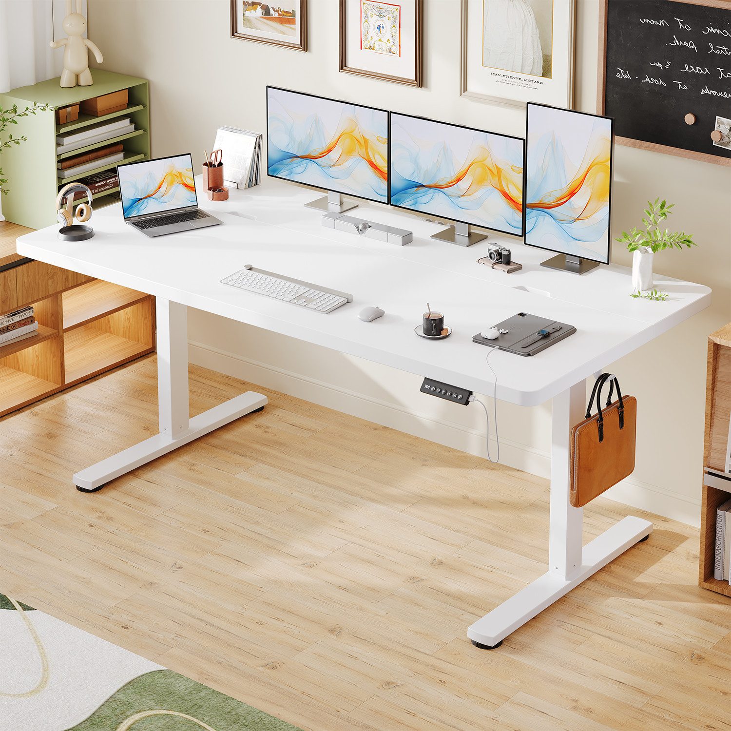 HOMALL Schreibtisch Höhenverstellbarer Elektrisch Schreibtisch, Vierteilige Tischplatte (Maße 140x70/160x80,6-Tasten-Handsteuerung mit LED-Anzeige,mit Kabelmanagement, ideal für Homeoffice und Büro)