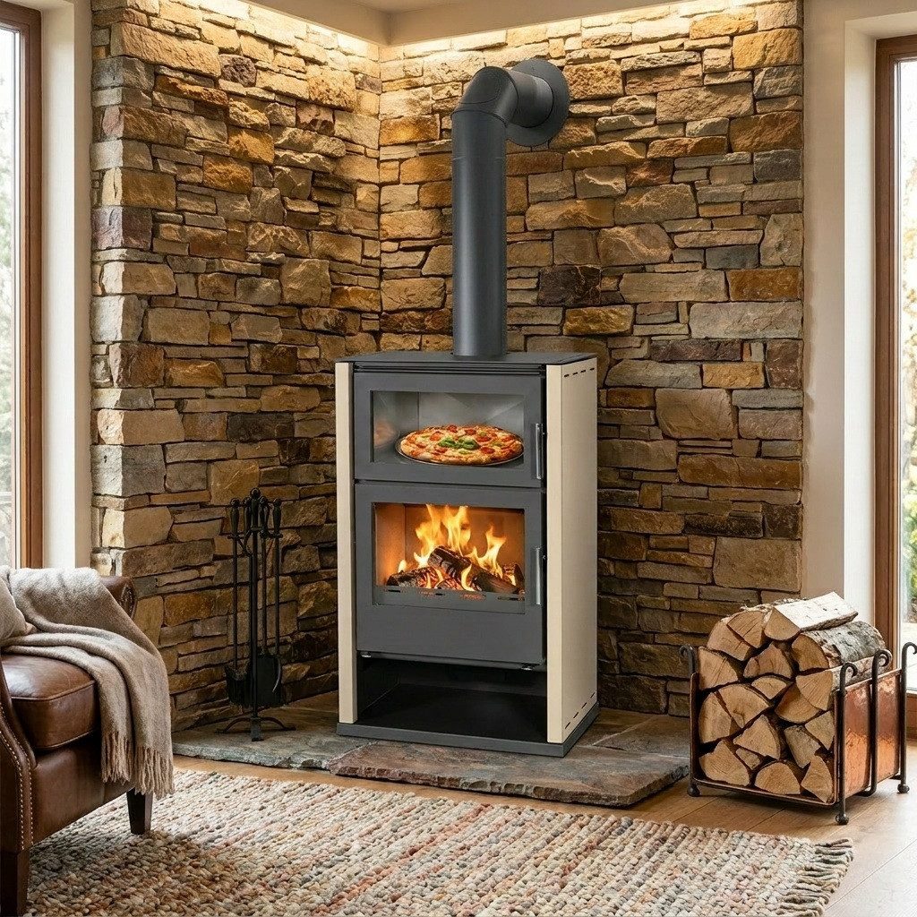 Victoria 05 Kaminofen Modena F ivory mit Backfach + ext. Zuluft - 11,5 kW, 11,53 kW