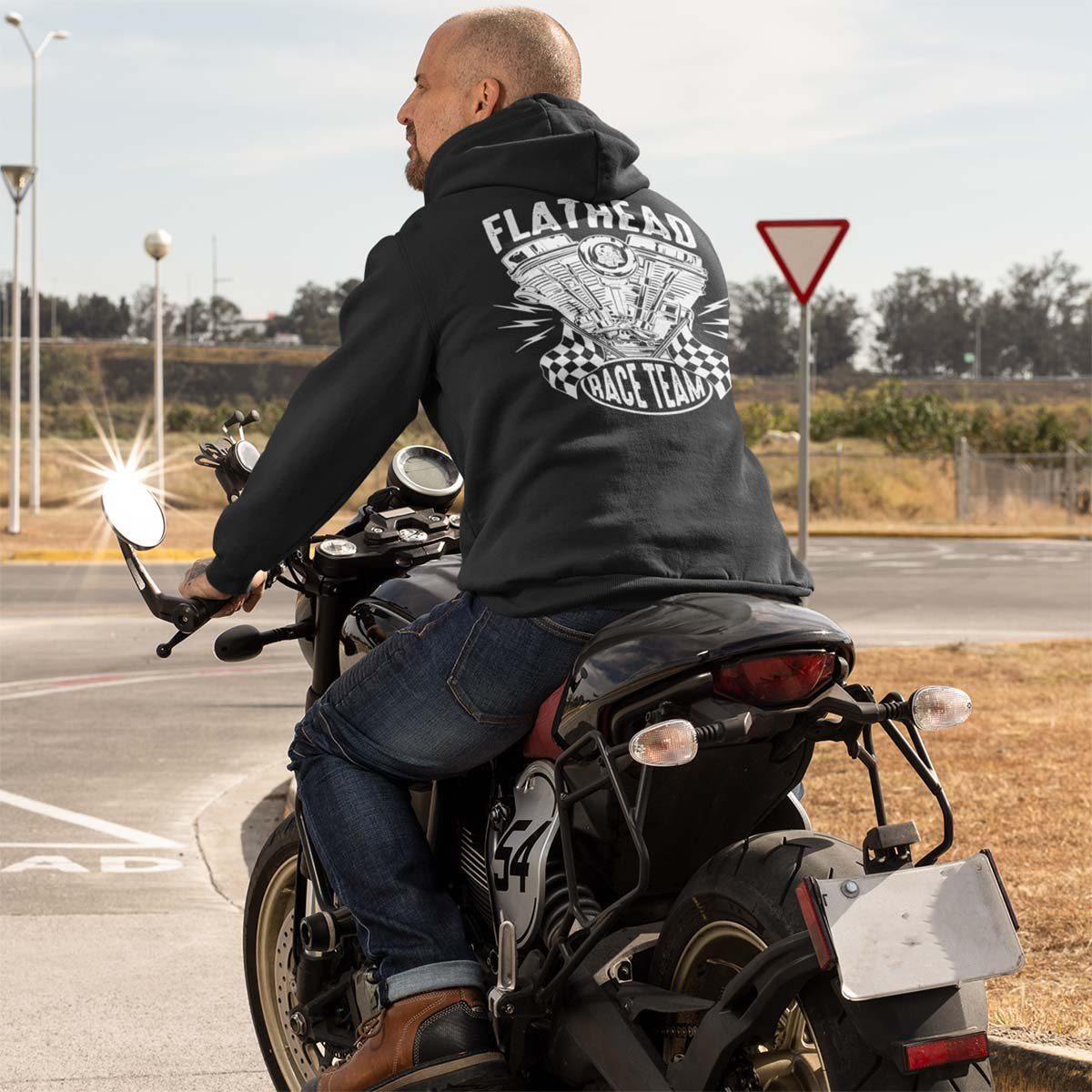 Herren Jacken Rebel On Wheels Kapuzensweatjacke Kapuzenjacke Zip Hoodie Flathead mit Motorrad / Biker Motiv