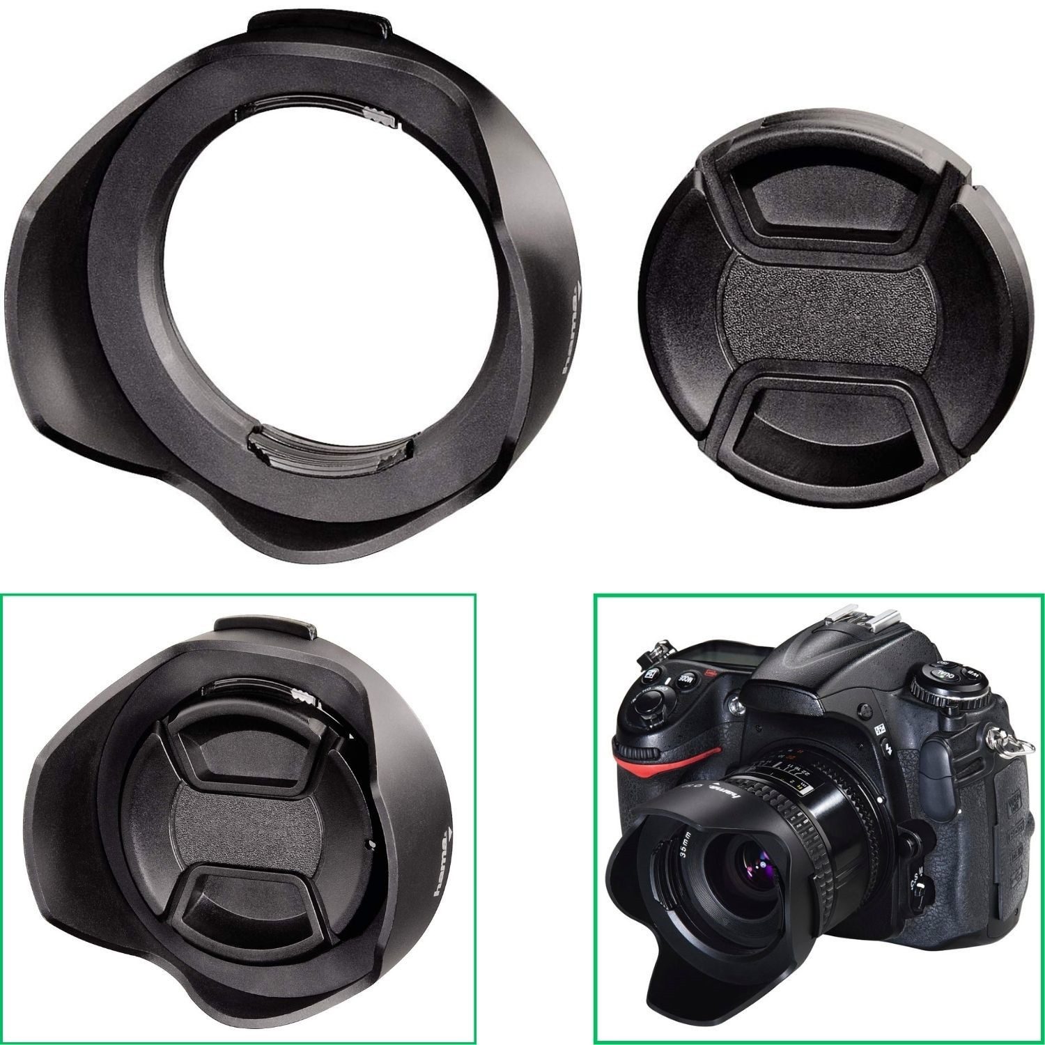 Hama Gegenlichtblende Snap mit Objektivdeckel 55mm Gegenlichtblende (Universal Sonnenblende Objektiv Deckel Blende Weitwinkel Schutz)