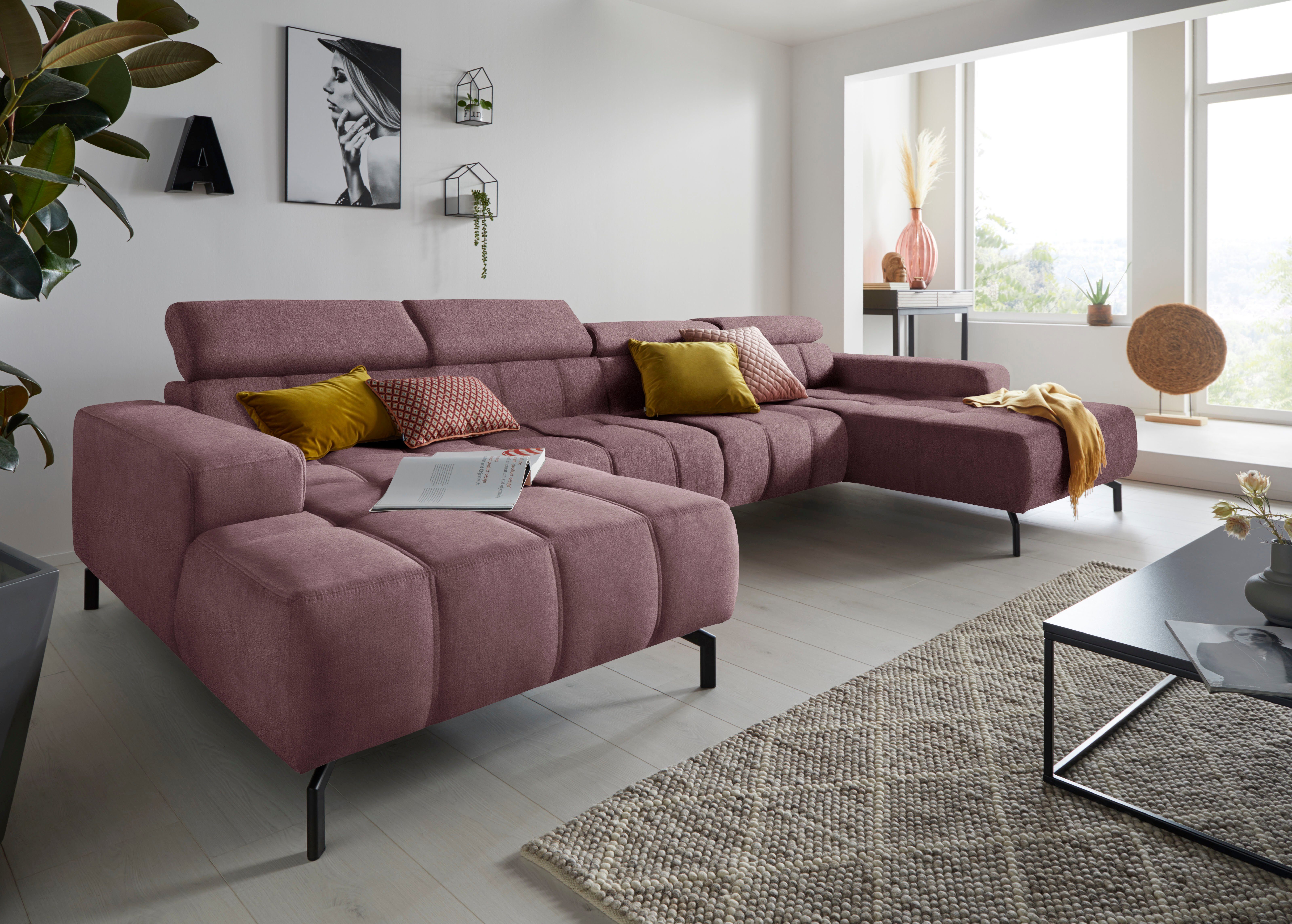 DOMO collection Wohnlandschaft Cunelli tolle Sitznähte als Designelement, fester Sitzkomfort, U-Form, wahlweise mit Kopfteilverstellung, bodenfrei