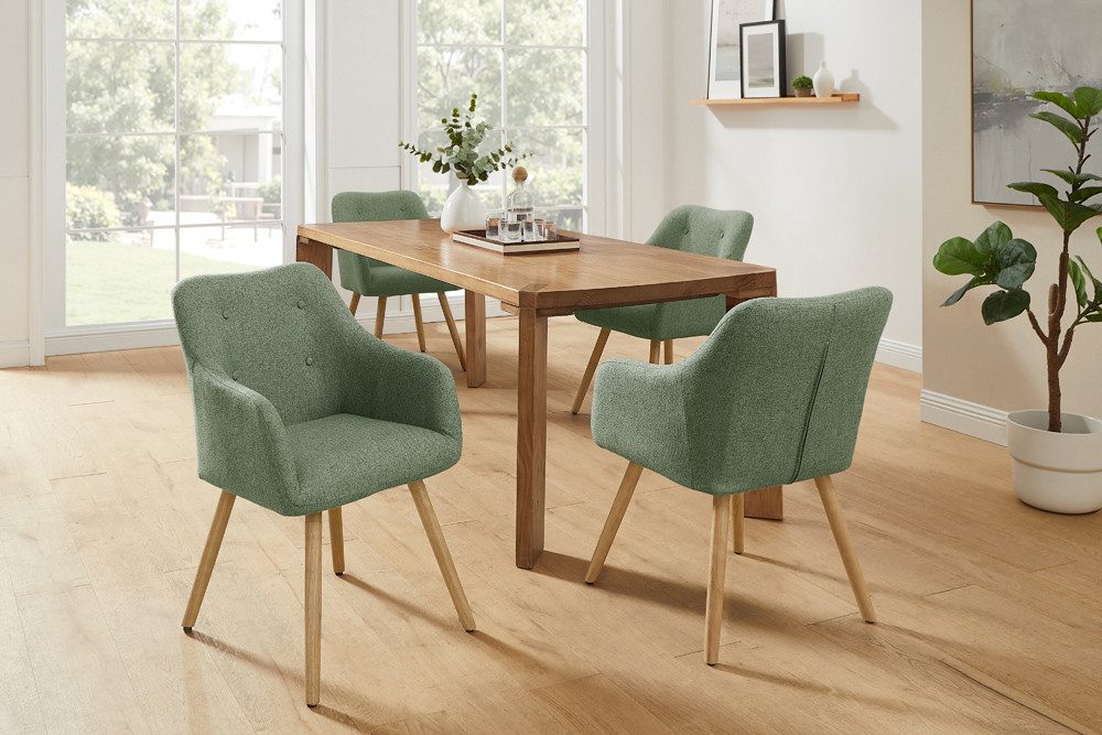 riess-ambiente Esszimmerstuhl SCANDINAVIA MEISTERSTÜCK salbei/natur - Strukturstoff, Gummibaum (Einzelartikel, 1 St), Nordischer Stuhl - ideal für Esszimmer, Wohnbereich oder Homeoffice