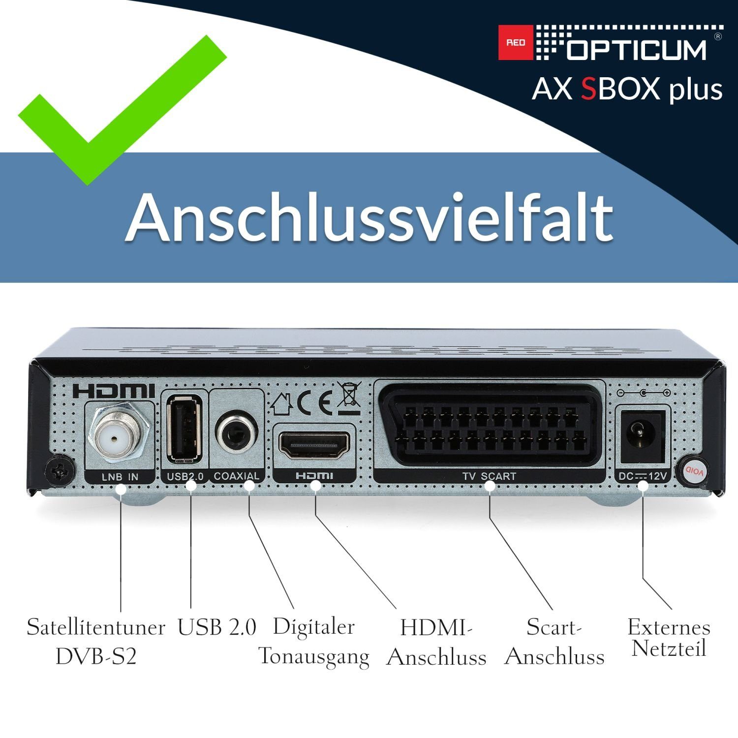RED OPTICUM - PVR & SCART, HDMI SBOX Unicable USB, Coaxial tauglich) mit Kabel Plus + SAT-Receiver (PVR, Aufnahmefunktion HDMI, Timeshift