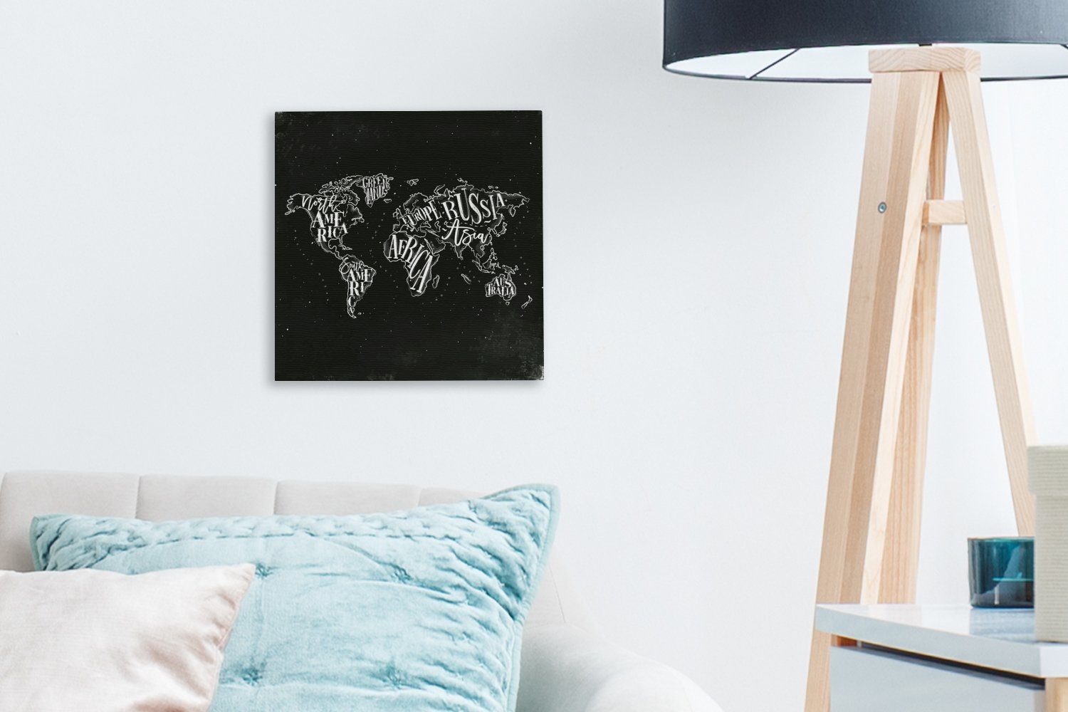 OneMillionCanvasses® Weltkarte (1 Leinwandbild Wohnzimmer Leinwand - - - Schlafzimmer St), Bilder Weiß Schwarz Sternenhimmel, für