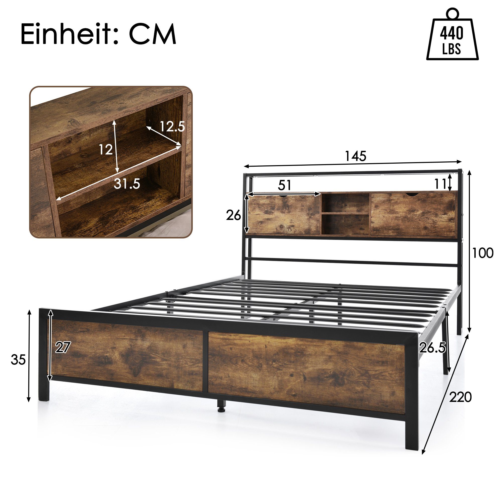 HAUSS SPOLE Metallbett 140x200cm mit Stauraum-Kopfteil günstig online kaufen