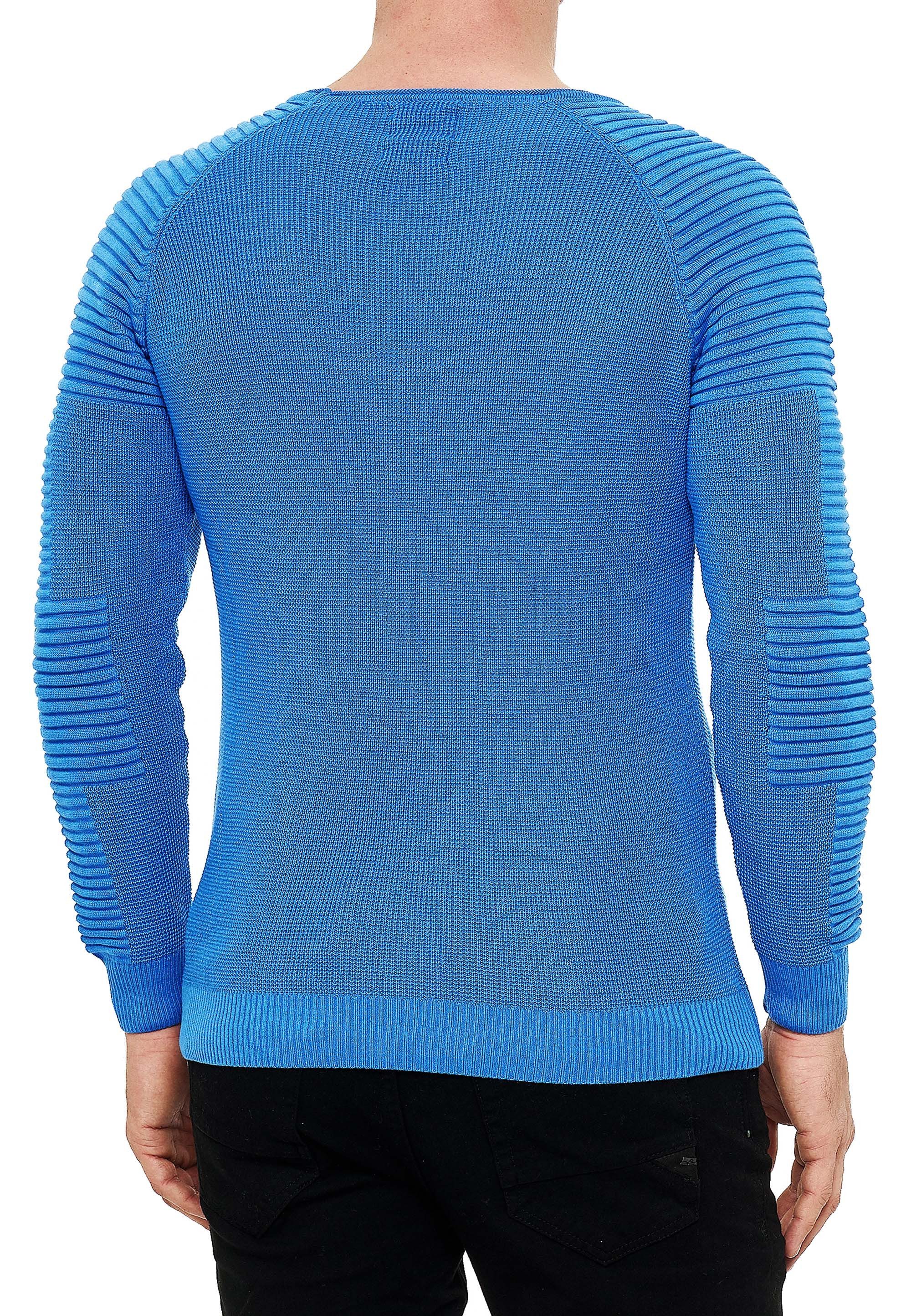 R-NEAL Rundhalspullover Fein-Strick Slim-Fit Biker Strick-Pullover günstig online kaufen