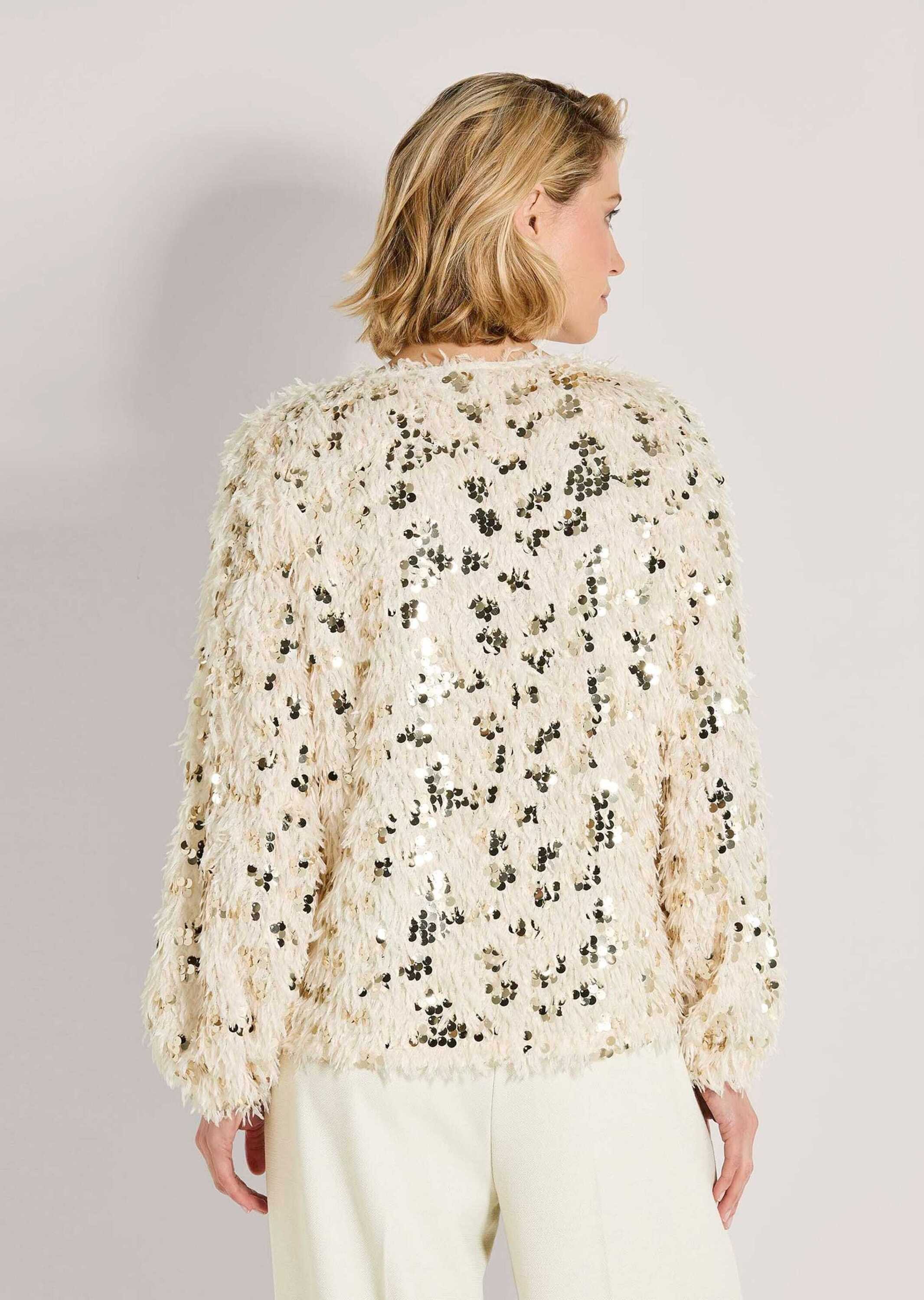 MADELEINE Langarmshirt Glitzersweatshirt mit Federn Funkelndes Design mit Rundhals und langen Ärmeln