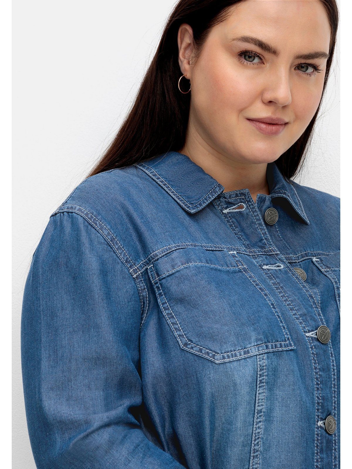 Sheego Hemdjacke Große Größen in aus TENCEL™ Lyocell Jeans-Optik