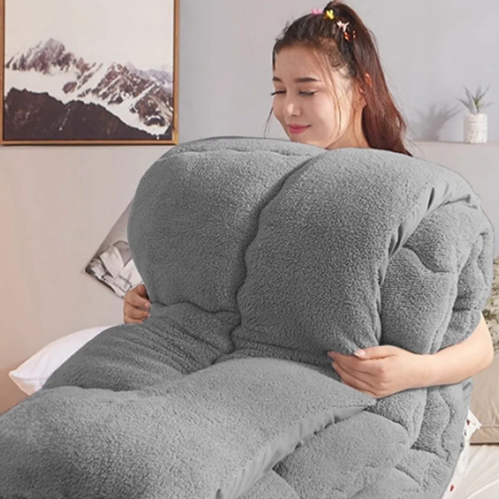 Nordic Schiller 4-Jahreszeitenbett Luxus Wellsoft Steppdecke doppelseitig Grau – Ganzjahresdecke, Füllung: mit 300 g/m² Füllung, Bezug: Wellsoft (Winterseite),  – Bild 3 von 5