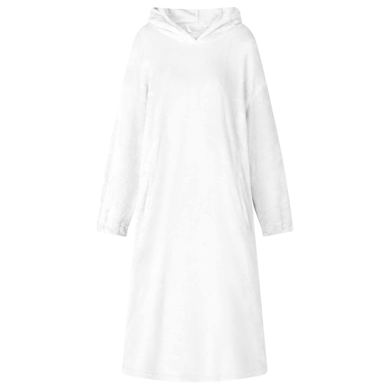 Unisex-Bademantel Decken-Hoodie Weiß L Flanell