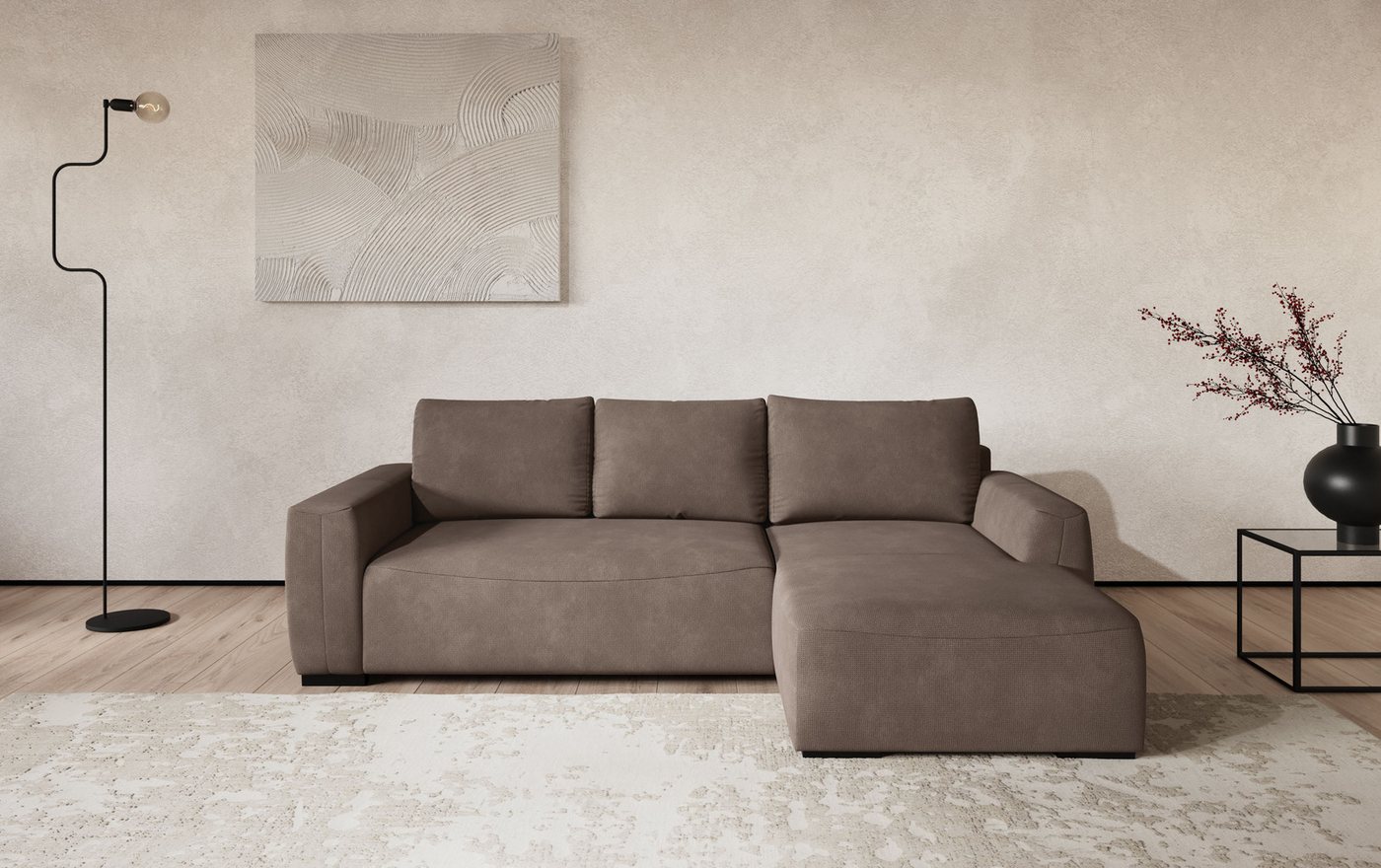 COTTA Ecksofa Giro L-Form,B: 252 cm, abgerundete Kanten, bequeme Wellenunterfederung, +PUR Schaum, opt. Schlaffunktion + Bettkasten,LF 202x128cm Trendstoffe