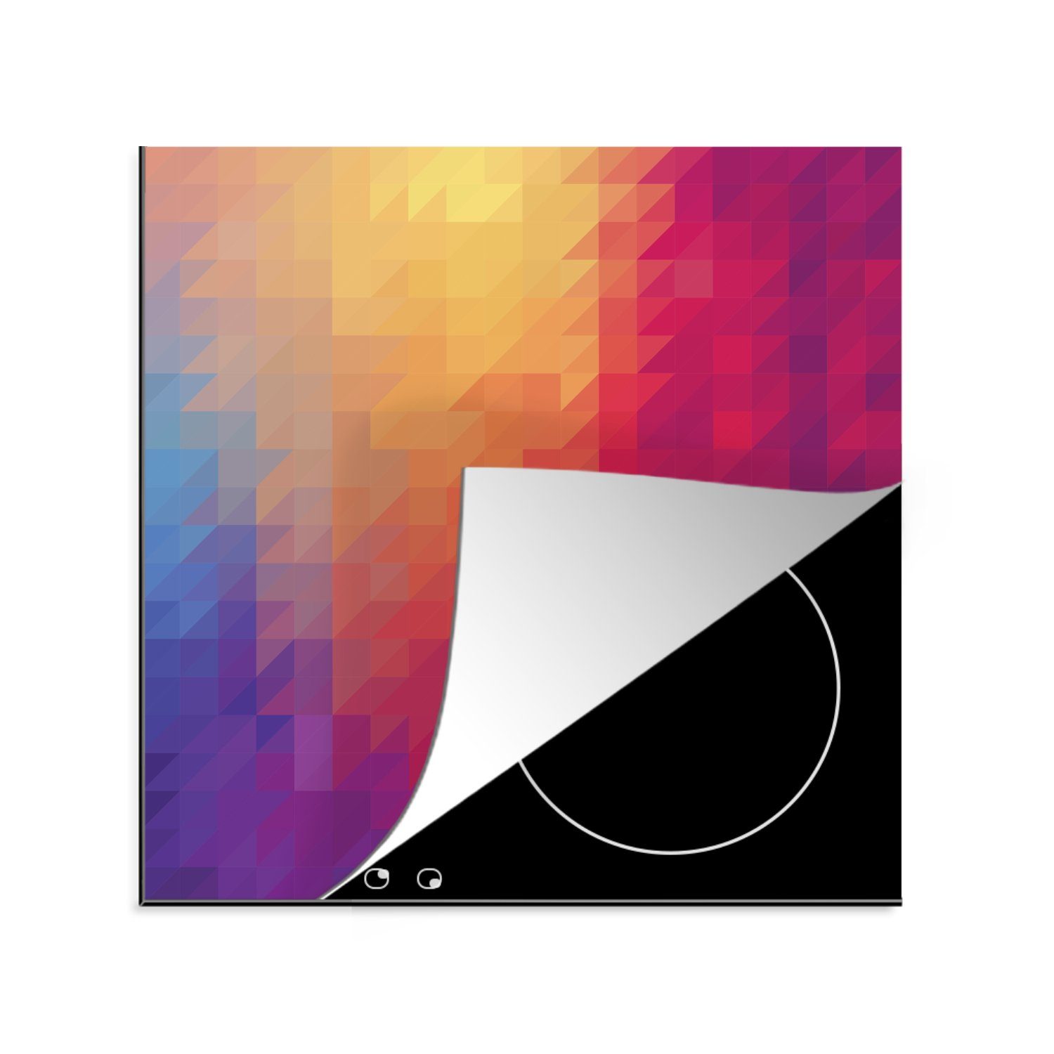 MuchoWow Herdblende-/Abdeckplatte Muster aus geometrischen Formen und Farben, Vinyl, (1 tlg), 78x78 cm, Ceranfeldabdeckung, Arbeitsplatte für küche | Herdabdeckplatten
