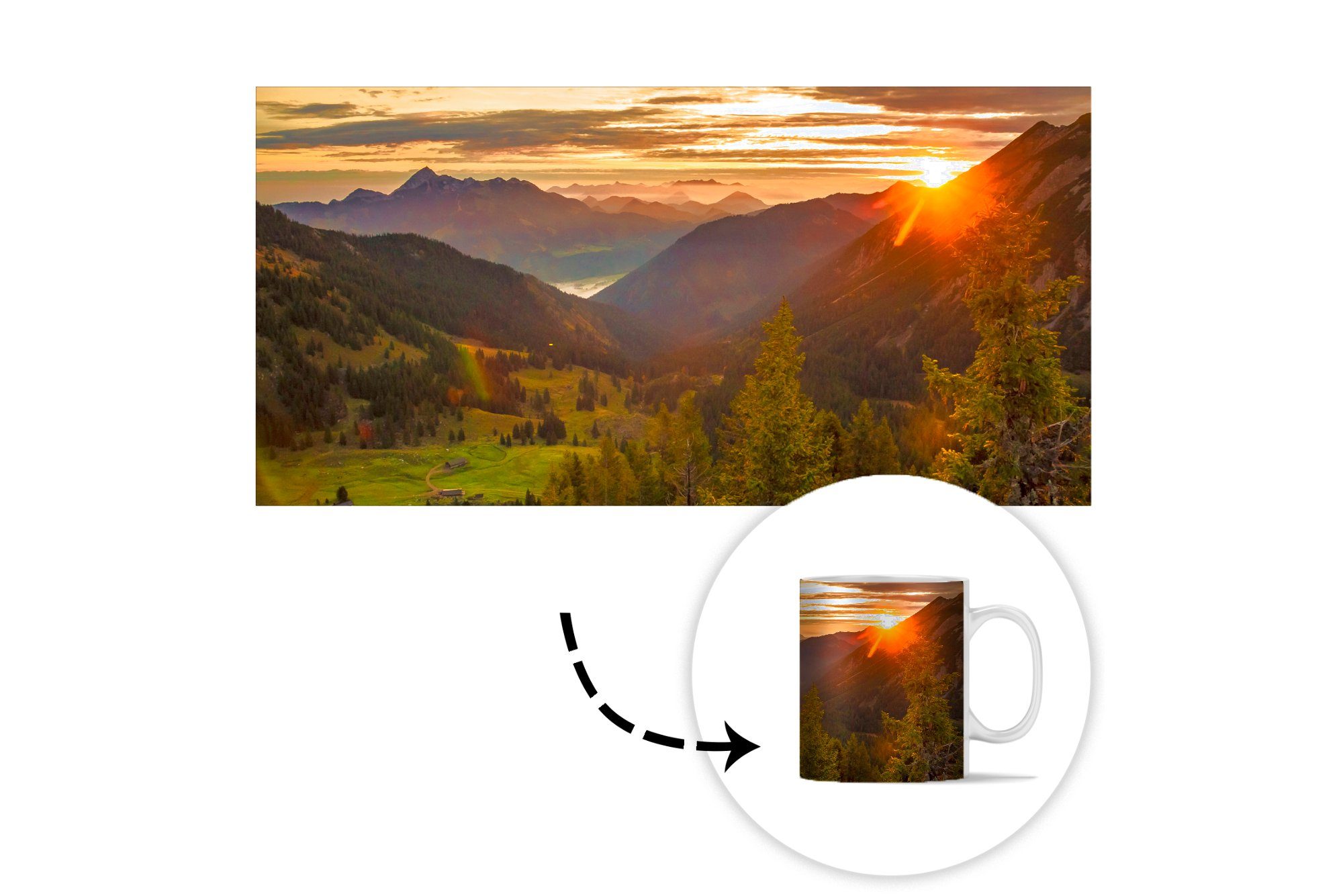 Kaffeetassen, Sonne, Tasse - - MuchoWow Geschenk Keramik, Teetasse, Teetasse, Becher, Berg Alpen