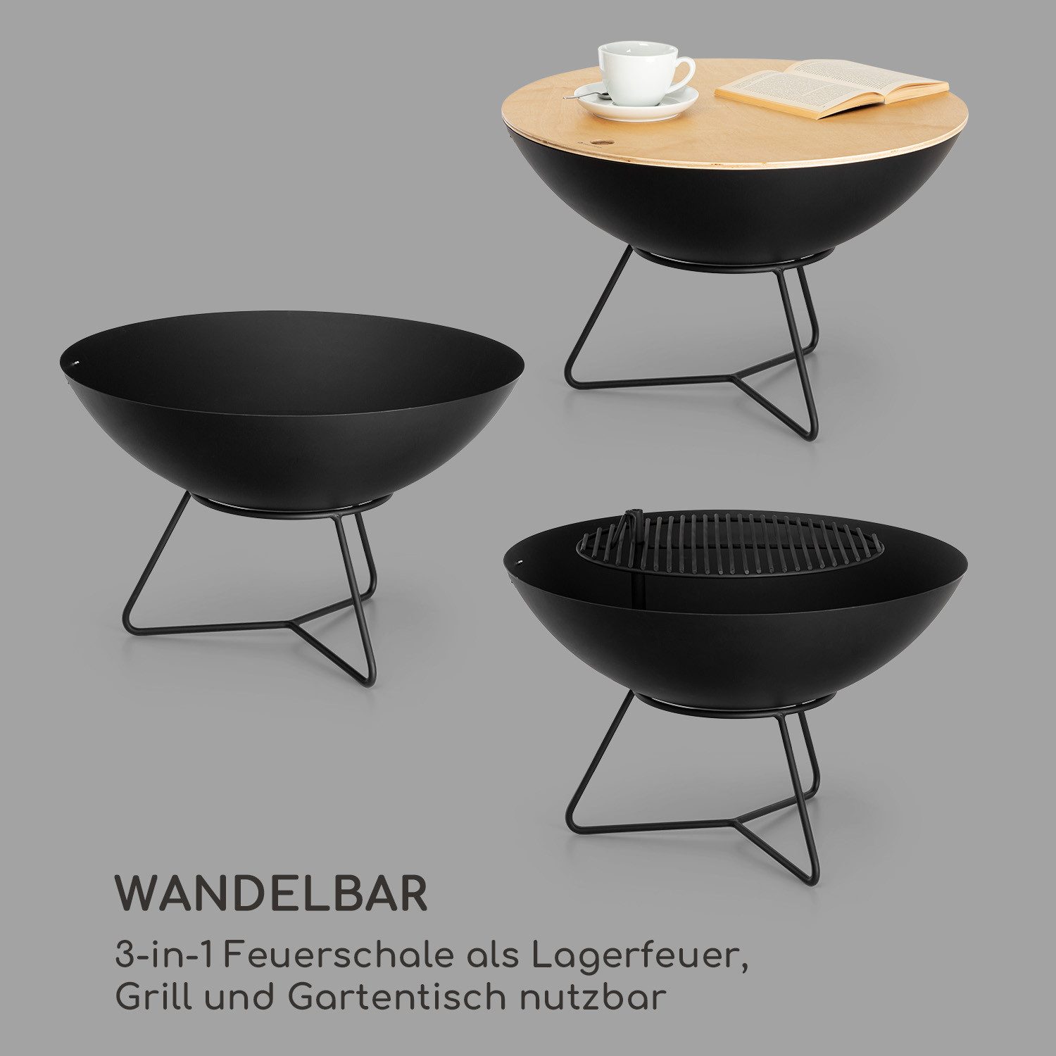 blumfeldt Feuerschale Orbit, (Set), Feuerschale Garten Grill Funkenschutz Feuerkorb Feuerstelle Outdoor