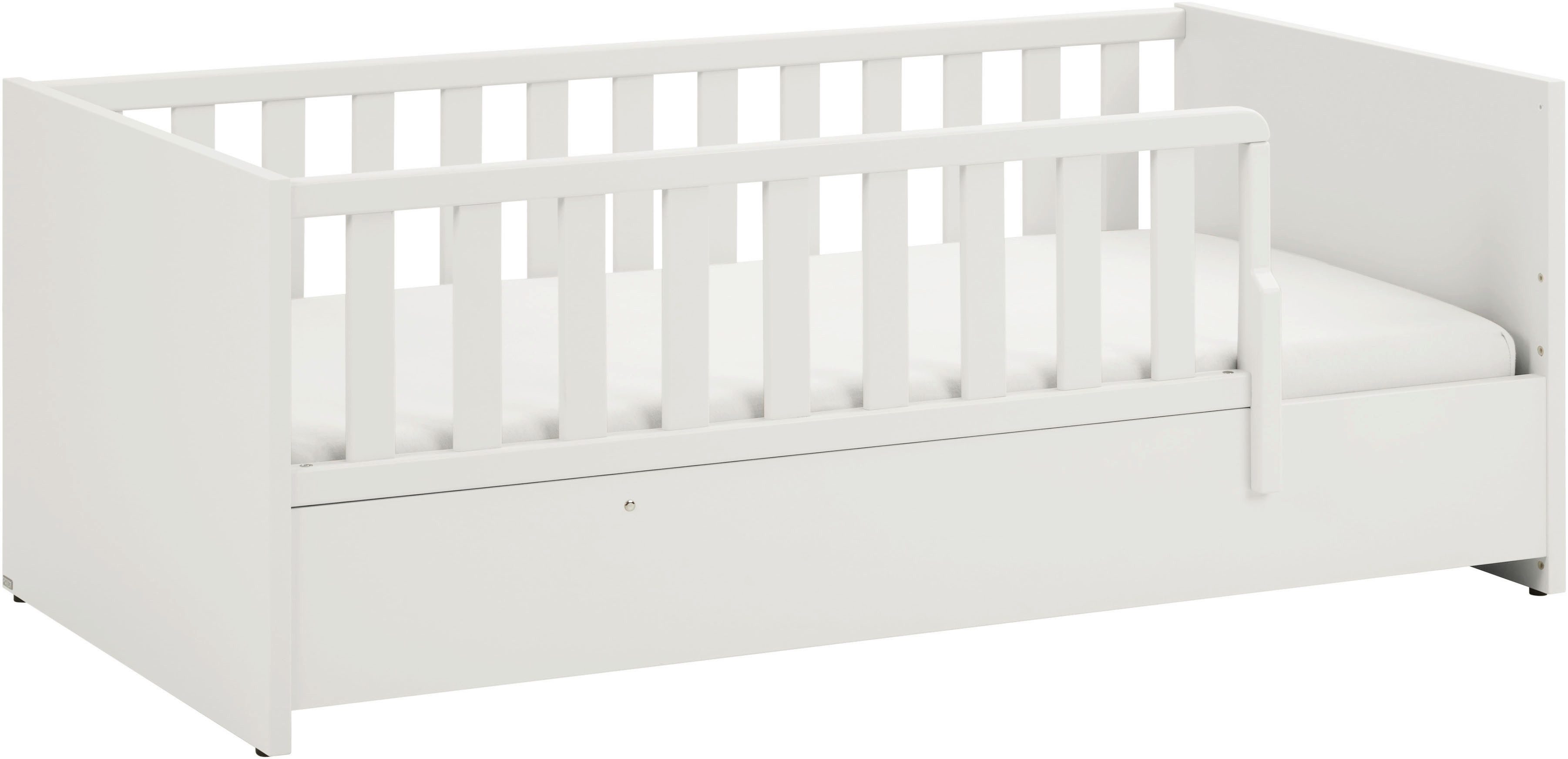 PAIDI Babybett LITTLE SNU 70x140cm in Beige oder Weiß, umbaubares Bodenbett, Kinderbett mit Rausfallschutz aus Massivholz, langlebiges Gitterbett