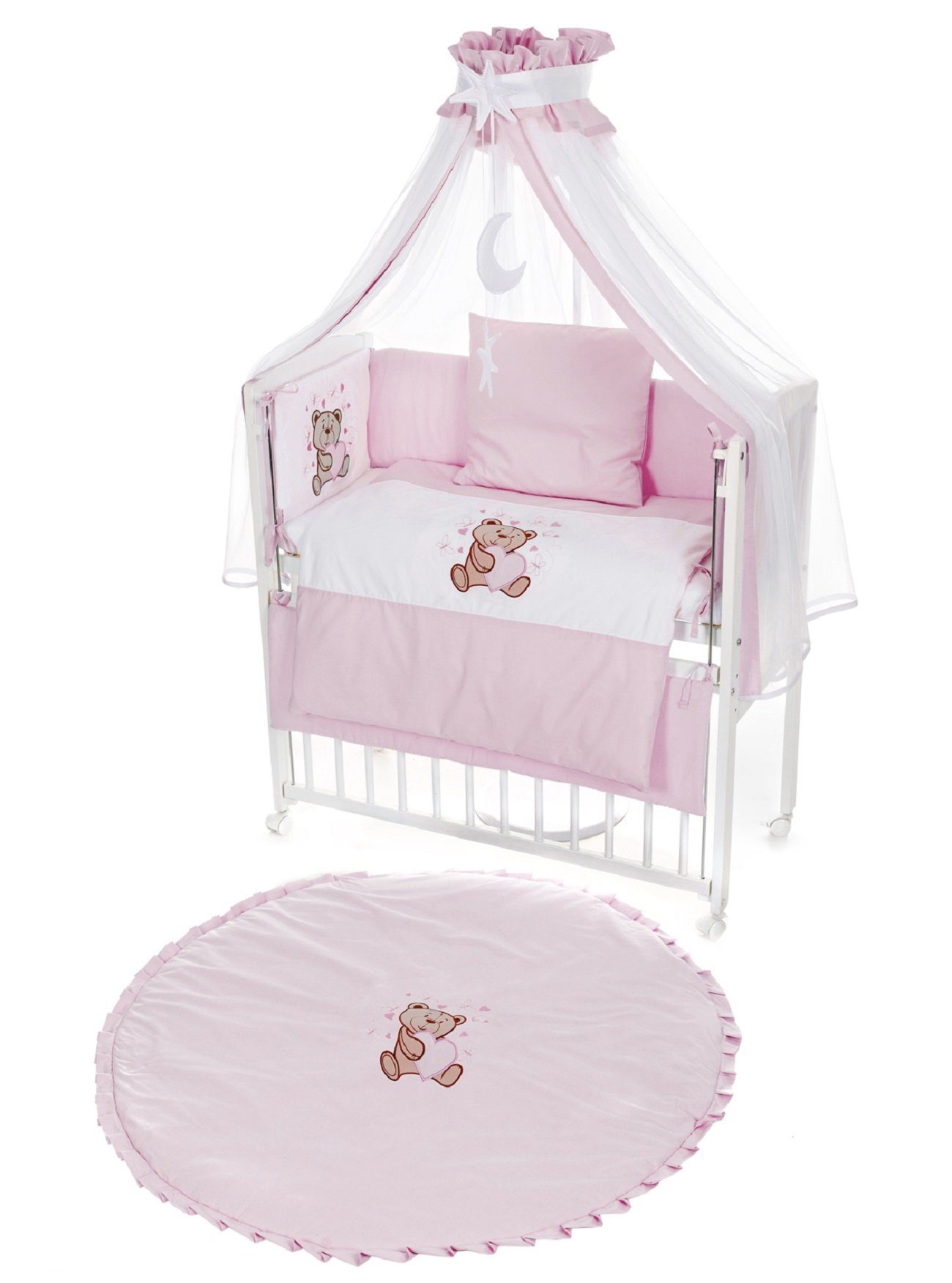 Babyhafen Beistellbett Beistellbett Komplettbett Krabbeldecke Teddybär & Schmetterlinge Rosa, Made in Europa