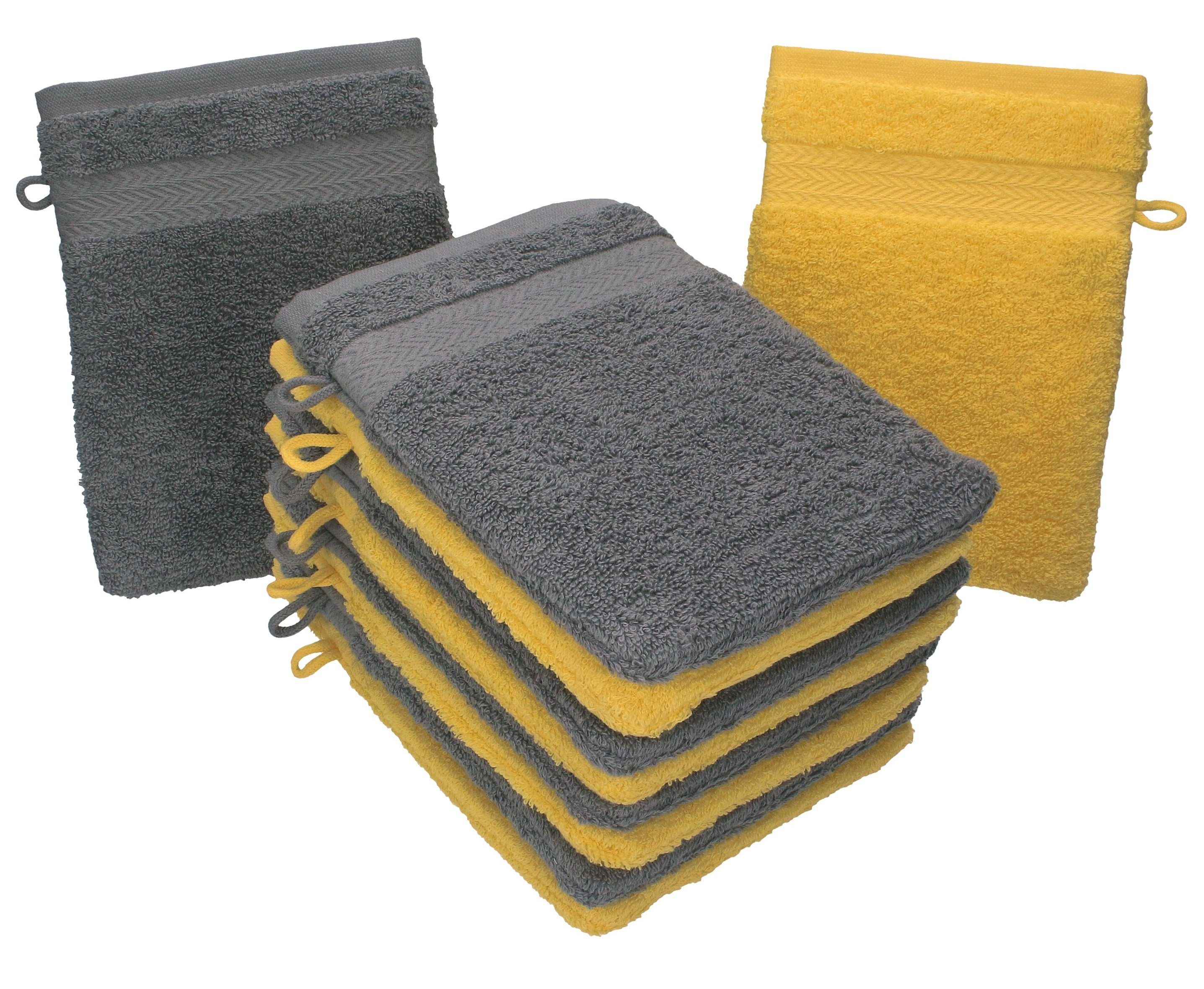 Betz Waschhandschuh 10 Stück Waschhandschuhe Premium 16x21 cm Farbe gelb und anthrazit (10-tlg)