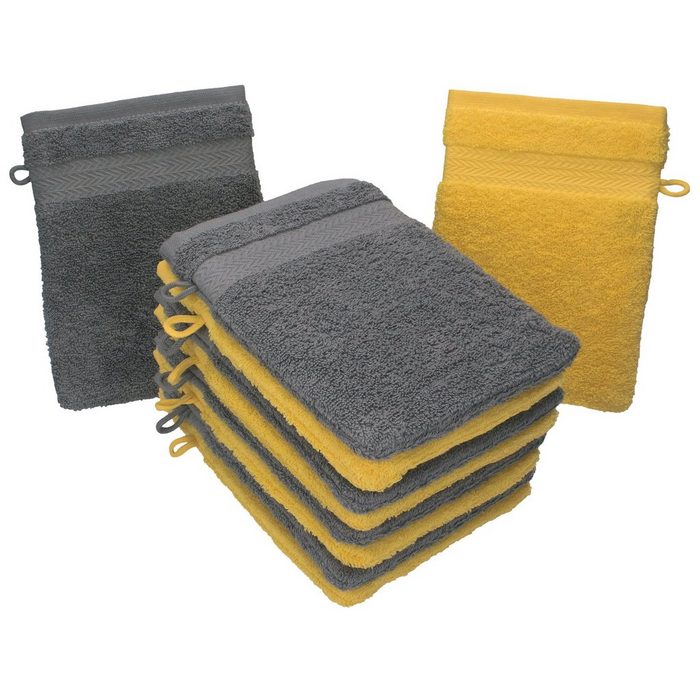 Betz Waschhandschuh 10 Stück Waschhandschuhe Premium 100% Baumwolle Waschlappen Set 16x21 cm Farbe gelb und anthrazit (10-tlg)