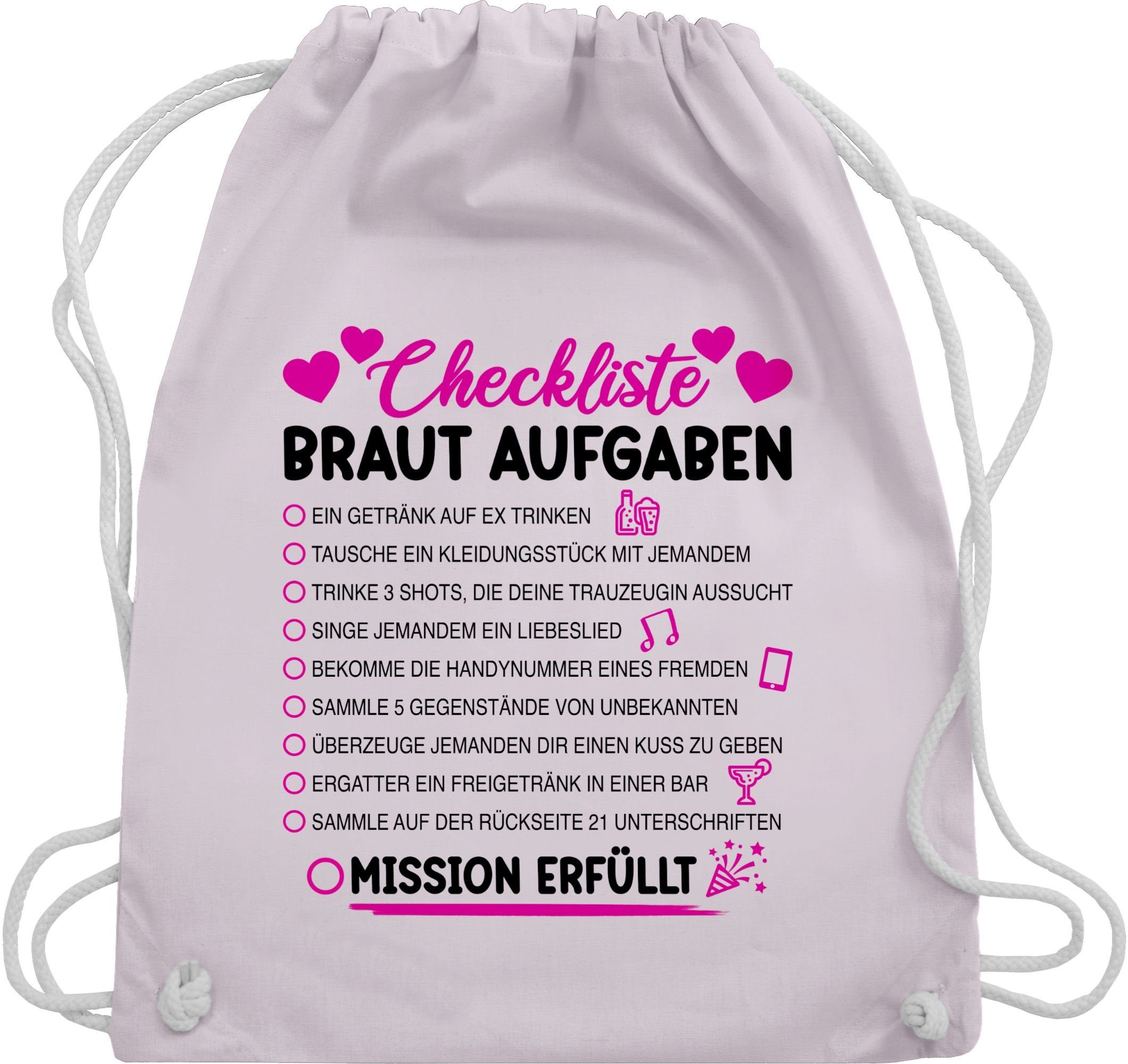 Shirtracer Turnbeutel Braut Aufgaben I Mutprobe Checkliste, JGA Junggesellenabschied Frauen