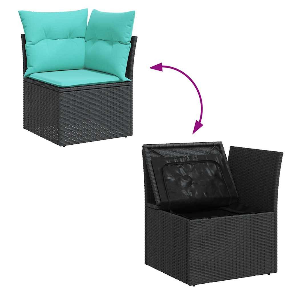vidaXL Gartenlounge-Set 7-tlg. Garten-Sofagarnitur mit Kissen Schwarz Poly Rattan, (1-tlg)