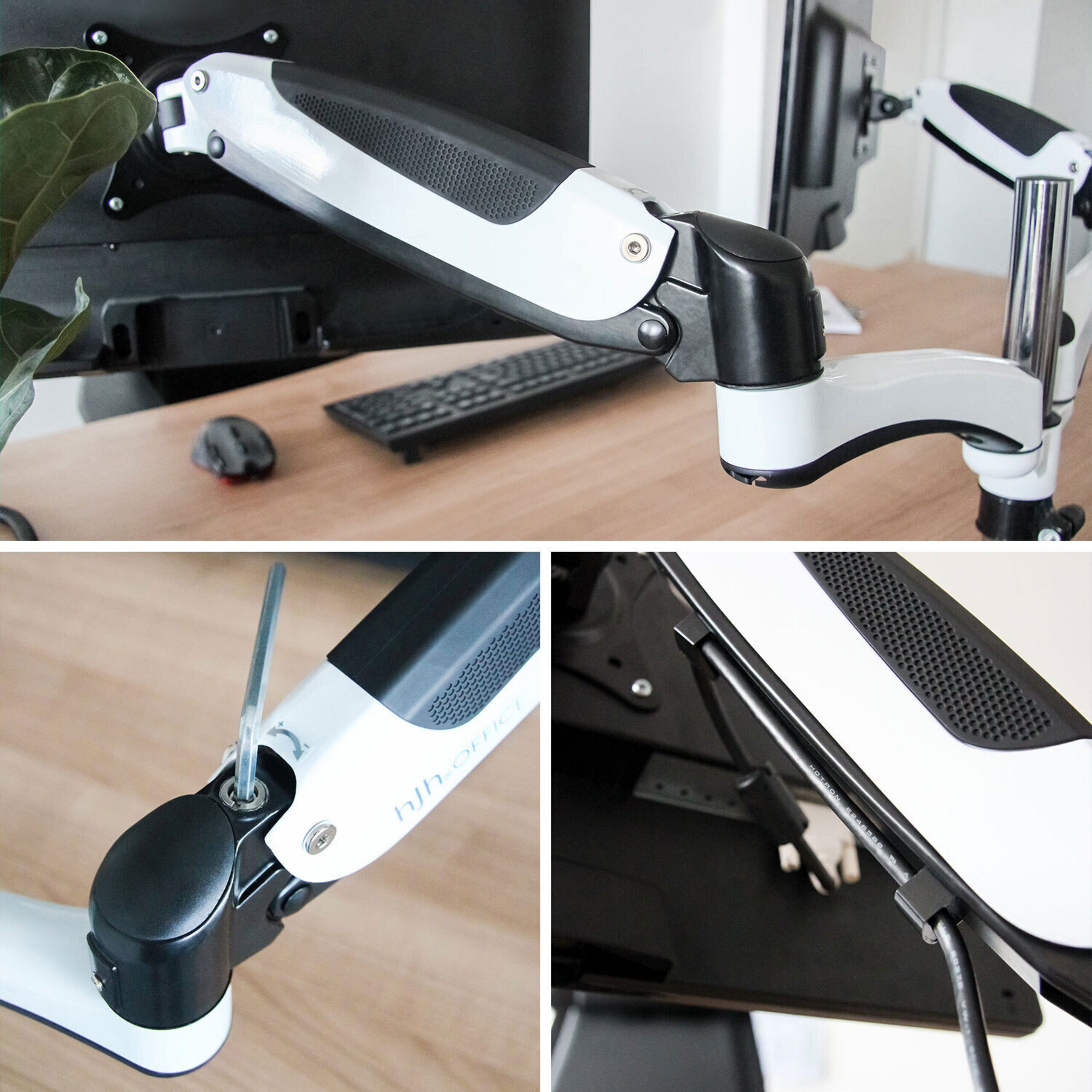 hjh OFFICE Monitor-Halterung Monitorhalterung Vm-Mg2 Aluminium, (bis 27 Zoll, Monitorarm, Kabelmanager integriert, drehbar, schwenkbar und neigbar)