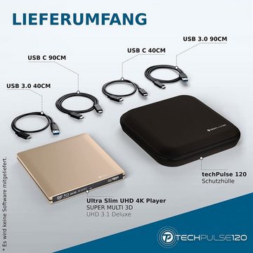 techPulse120 USB 3.1 Blu-ray DVD CD USB-C UHD 4k 3D M-DISC BDXL HDR10 100GB Brenner Blu-ray-Brenner