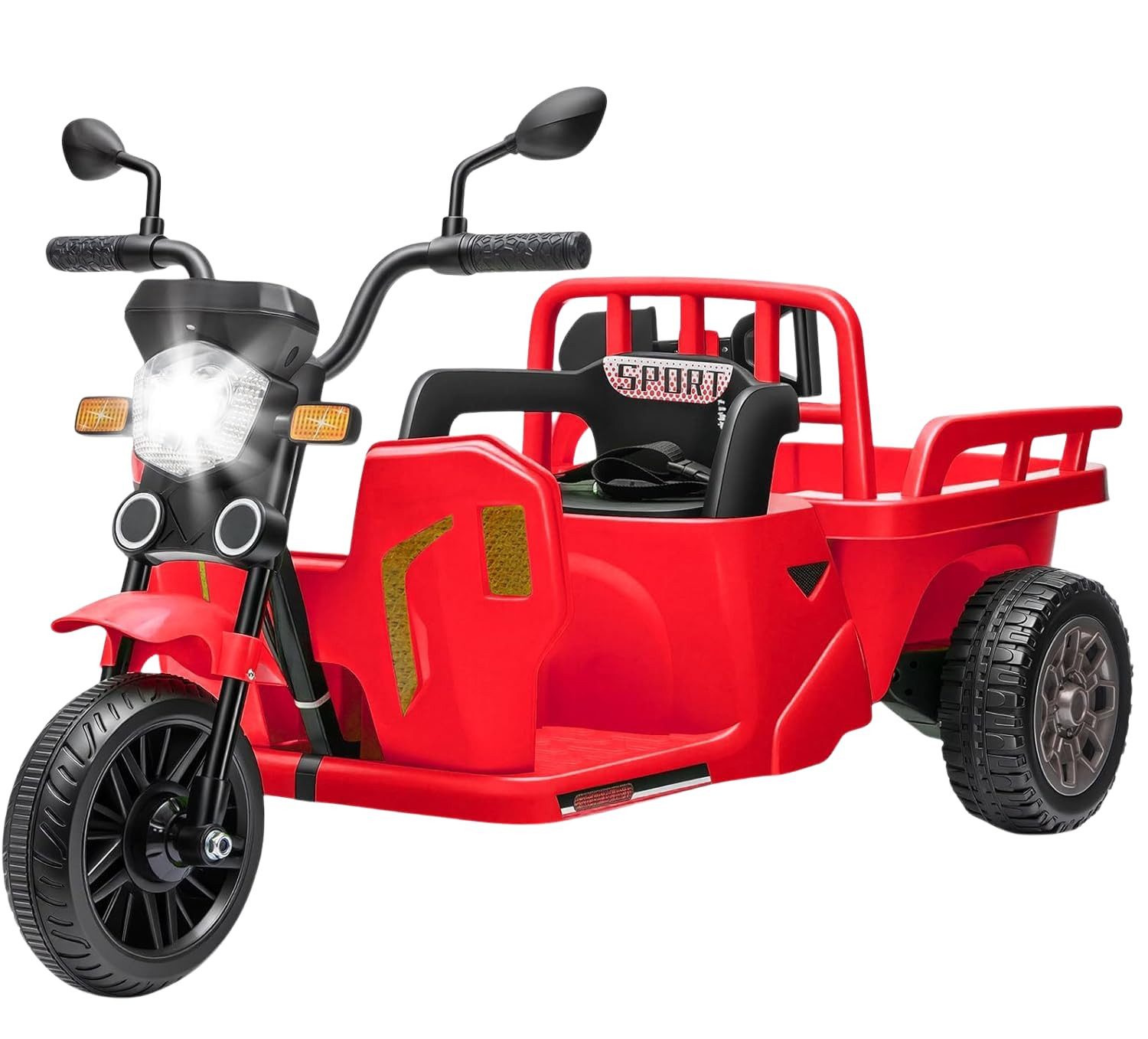 GarveeMore Elektro-Kinderauto 3-Rad Elektro-Fahrzeug für Kinder mit Anhänger & Schaufel, 12V