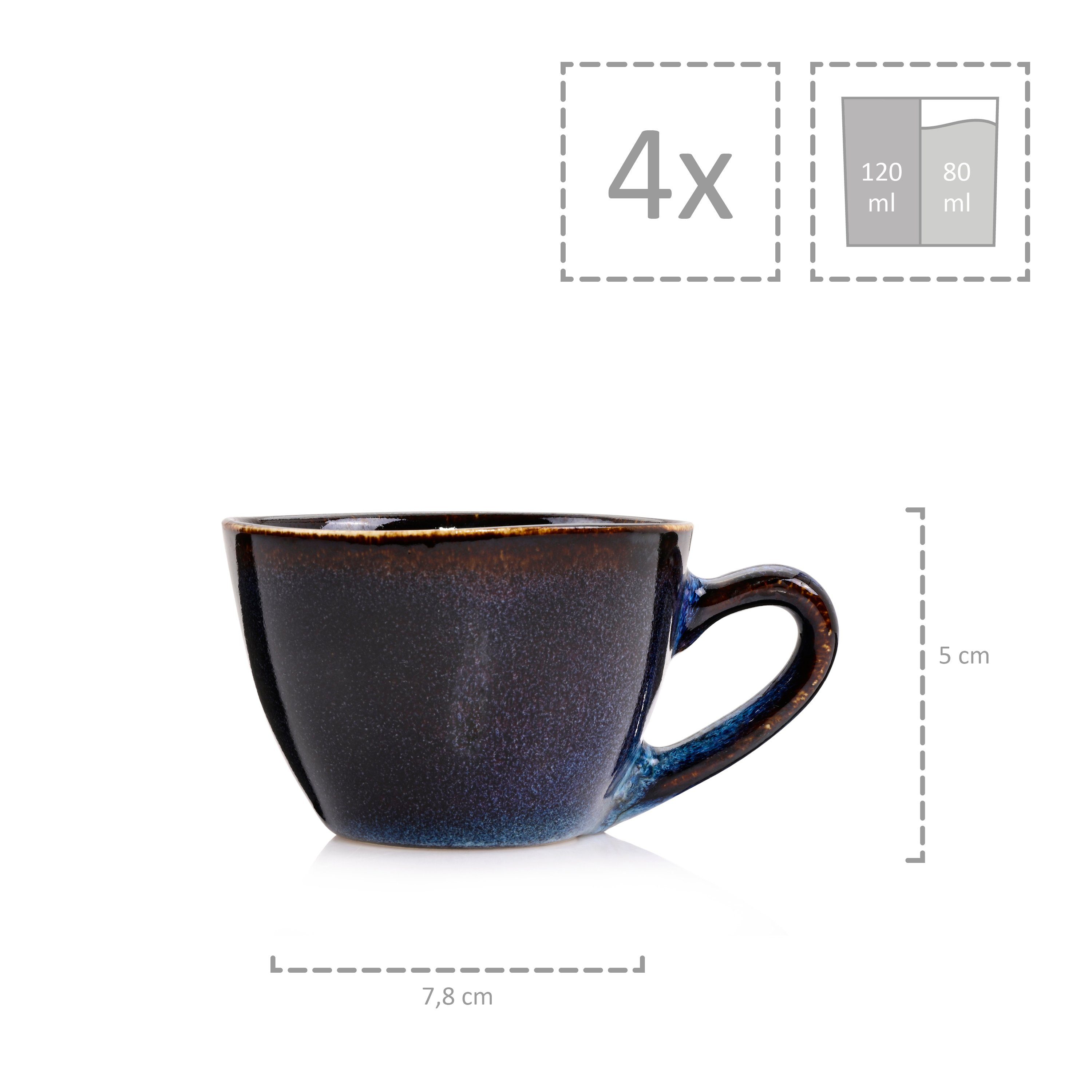 SÄNGER Espressotasse Tokio, Steingut, Blau Schwarz, Handmade, Premium Collection
