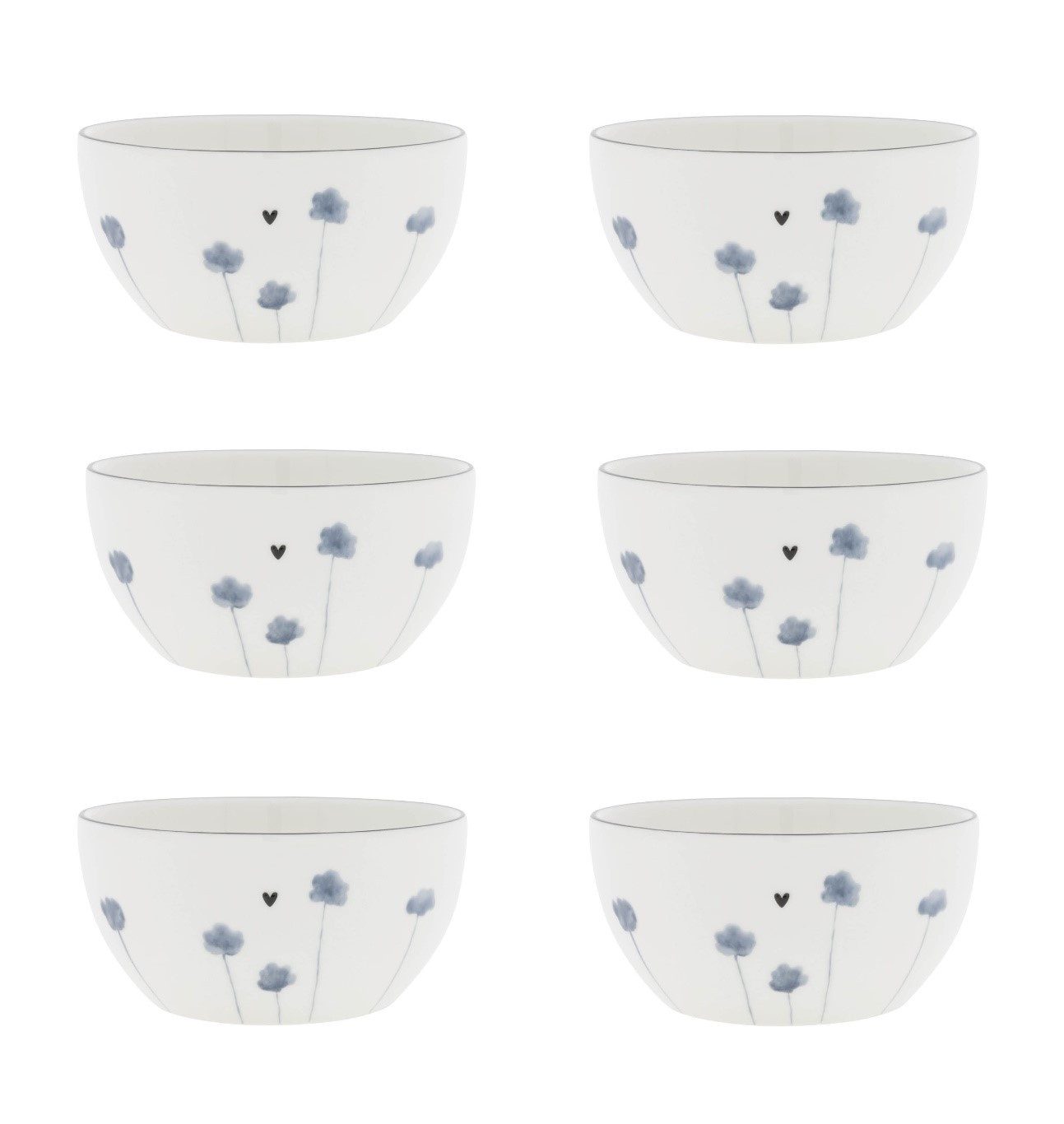 Bastion Collections Müslischüssel Iris Blue, Keramik, Spülmaschinengeeignet, Weiß, Blumen, H: 7cm