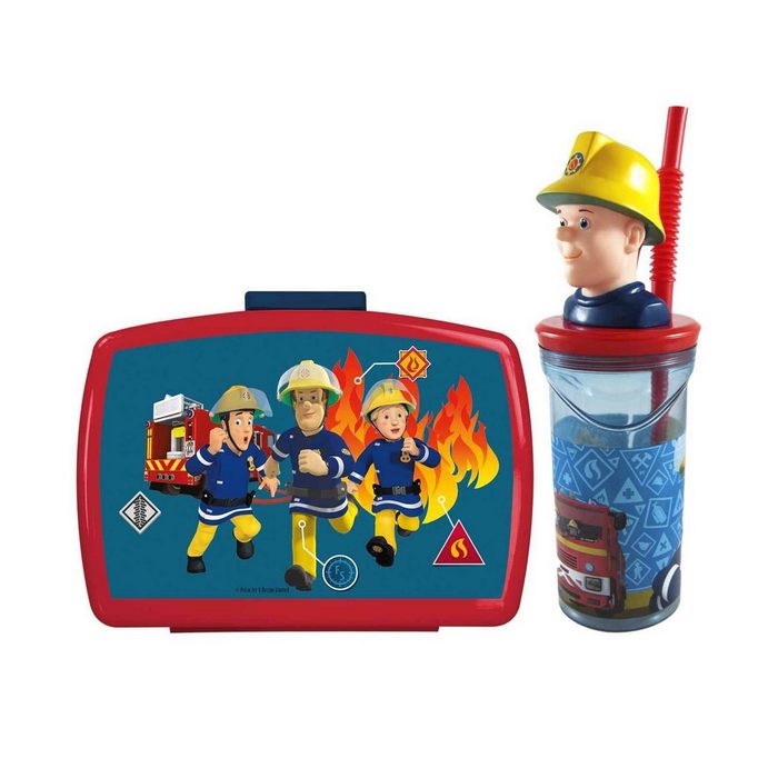 p:os Lunchbox Feuerwehrmann Sam Brotdose + Trinkflasche 2er Set Kunststoff (2-tlg) Handwäsche wird empfohlen