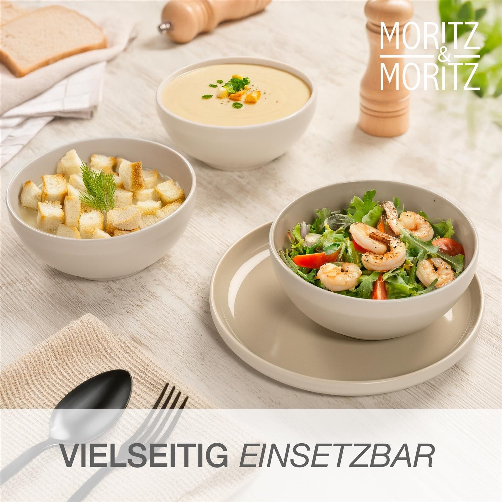 Moritz & Moritz Geschirr-Set CAVO Müslibowl Sand (6-tlg), 6 Personen, Steinzeug, Spülmaschinengeeignet – Bild 5 von 5