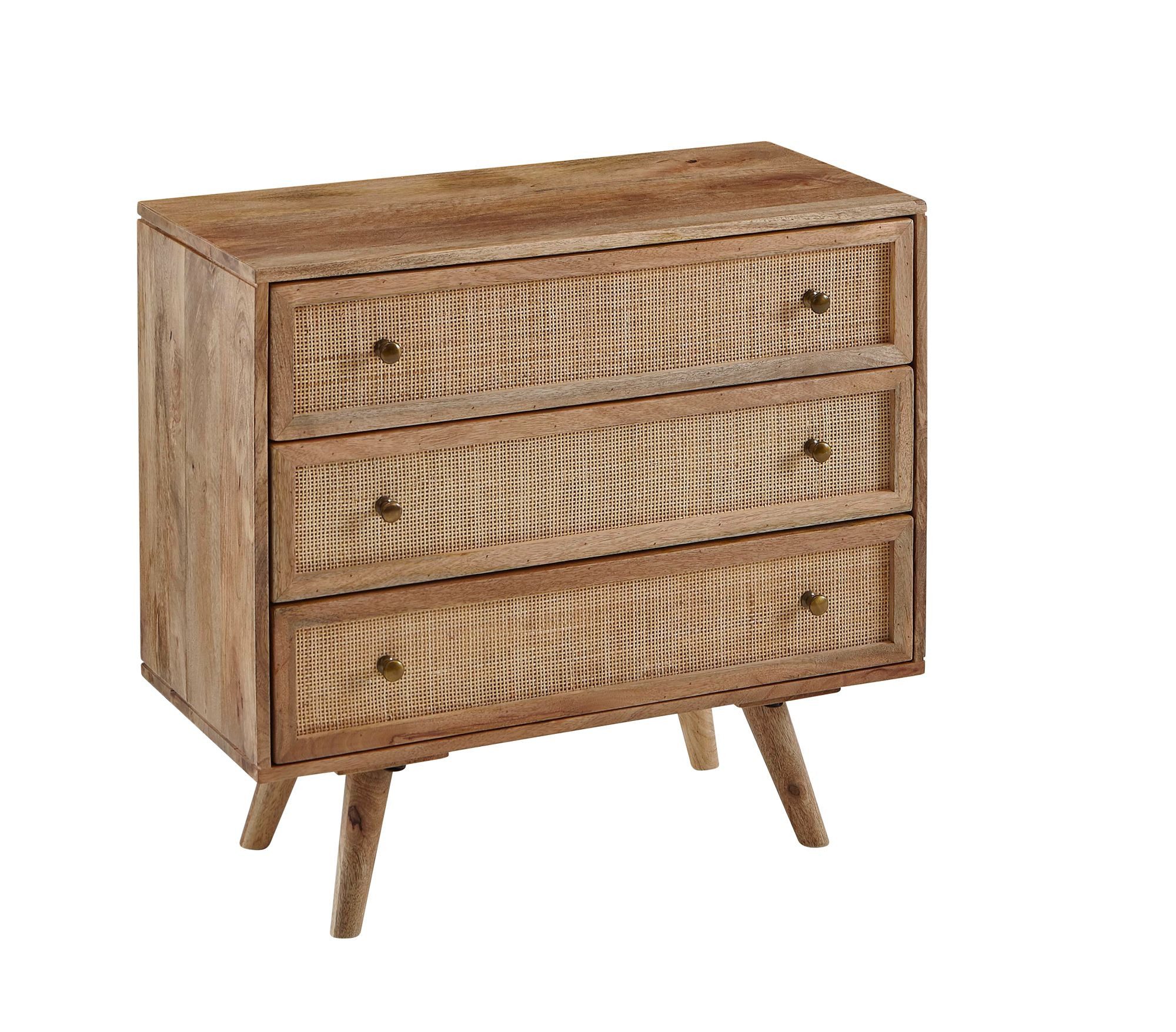 Kommode Sideboard 80x75x40 cm Mango Massivholz / Rattan Vintage Anrichte
