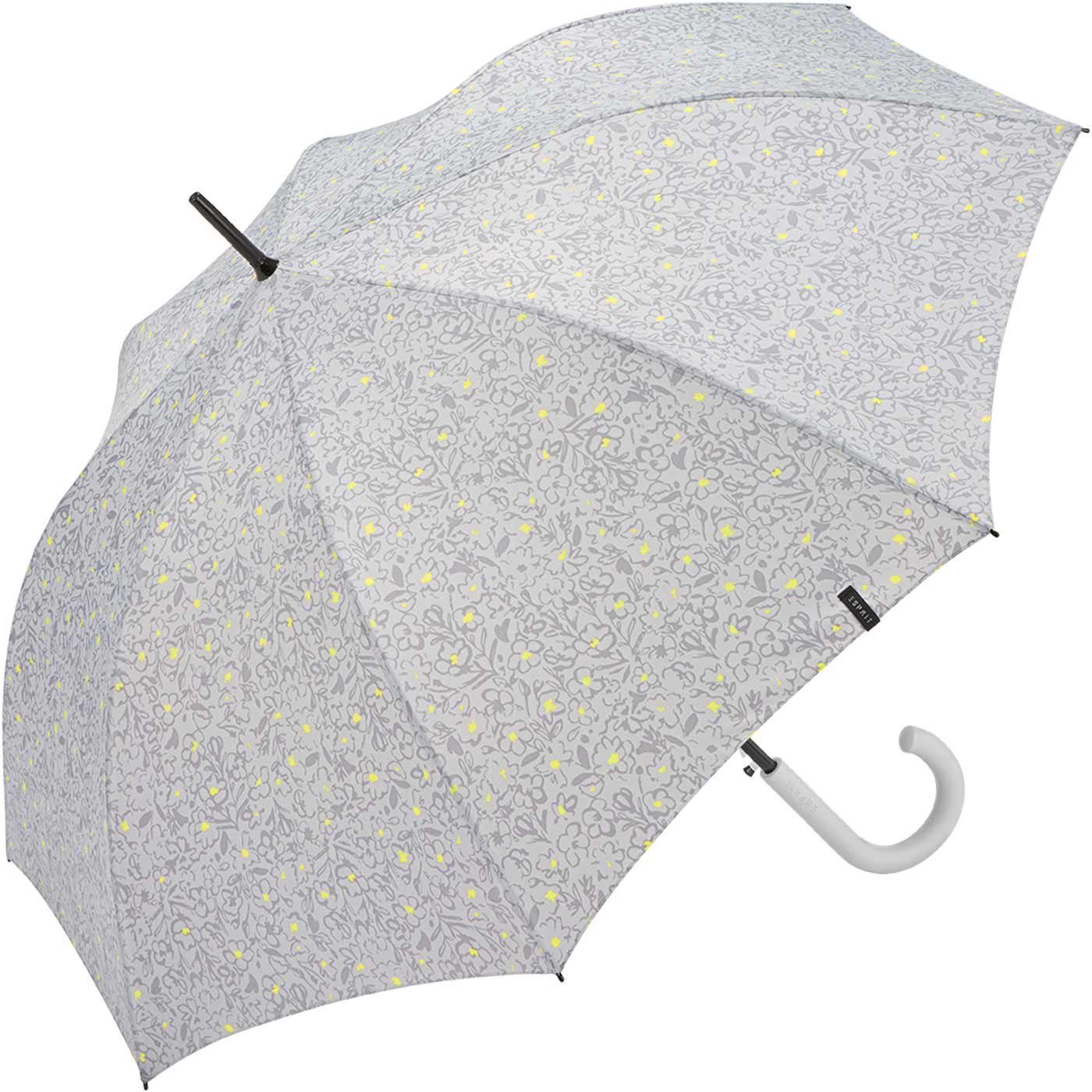 mit Scribbled Blüten-Muster Damen Romance, mit romantischem Esprit Automatik grau Langregenschirm Regenschirm