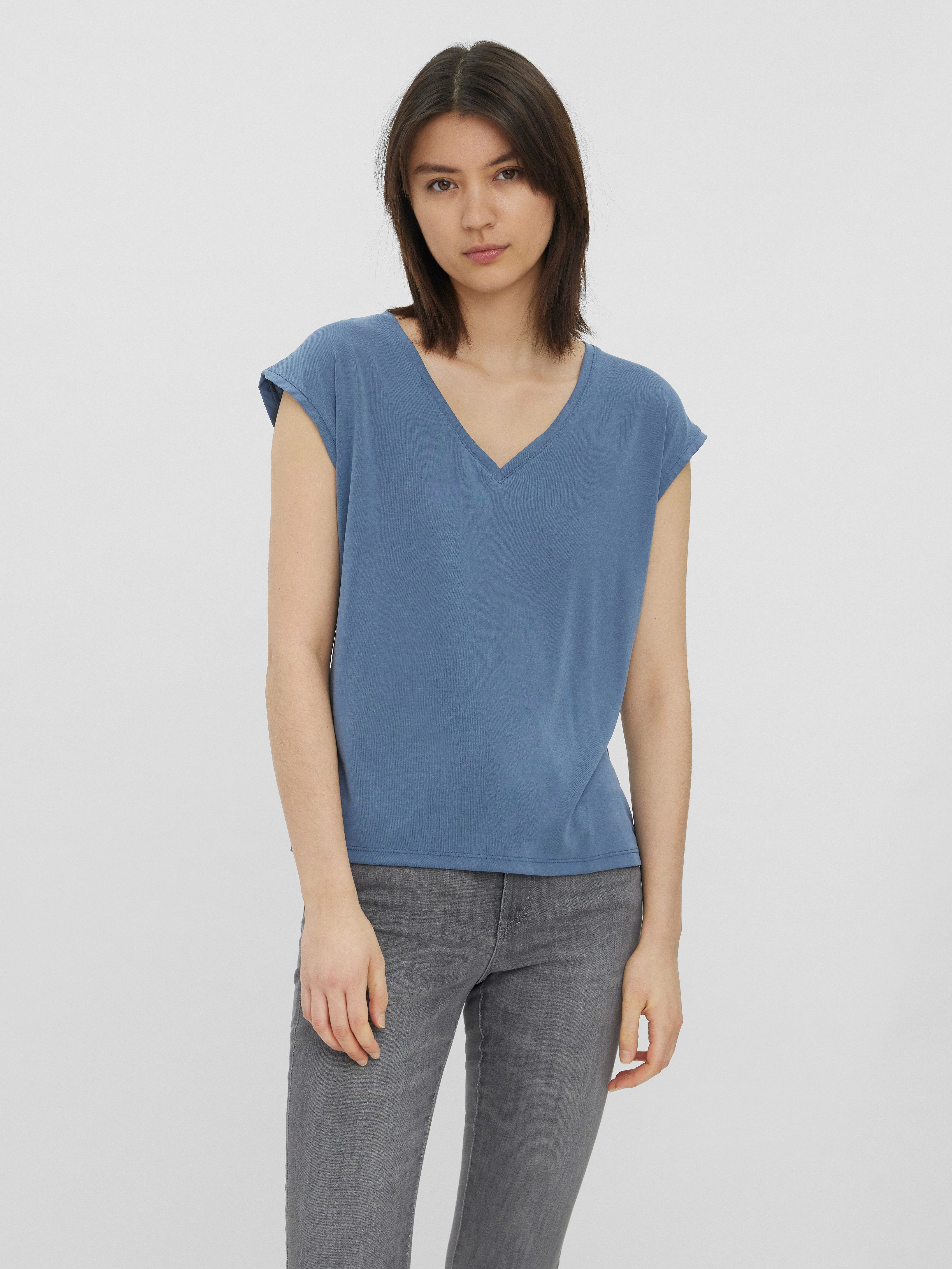 Vero Moda V-Shirt VMFILLI SS V-NECK TEE GA NOOS Materialmix, relaxed fit