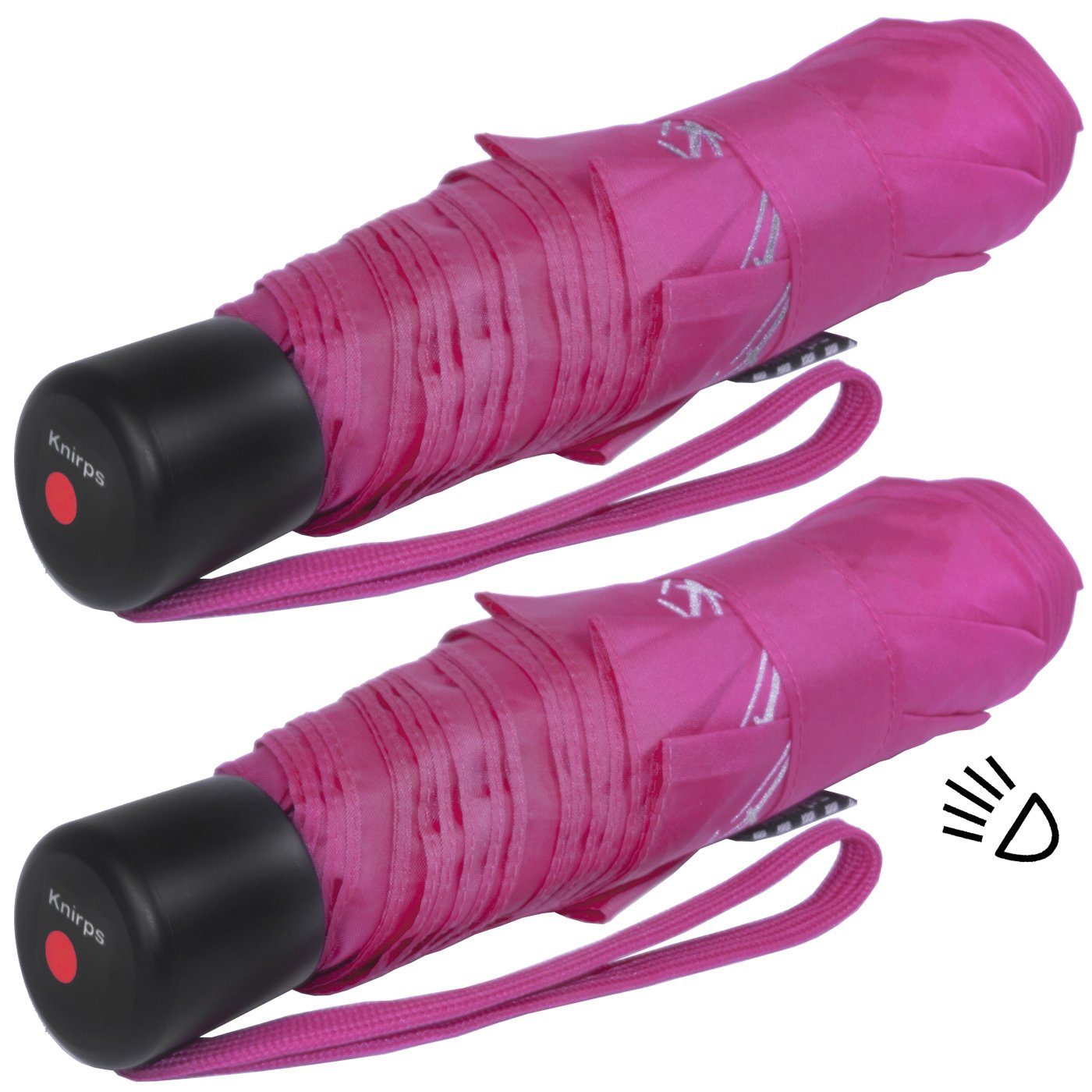 mehr Kinderschirm Taschenregenschirm reflective Knirps® für pink auf Reflexborte, mit Sicherheit 4Kids dem Schulweg