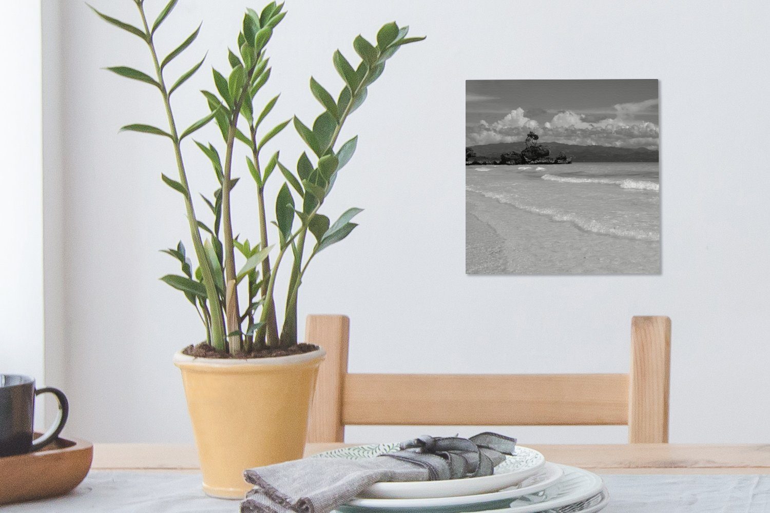 St), Wohnzimmer auf Bilder Leinwand Tropischer OneMillionCanvasses® Schlafzimmer - und (1 Insel Boracay der Leinwandbild weiß, schwarz für Strand
